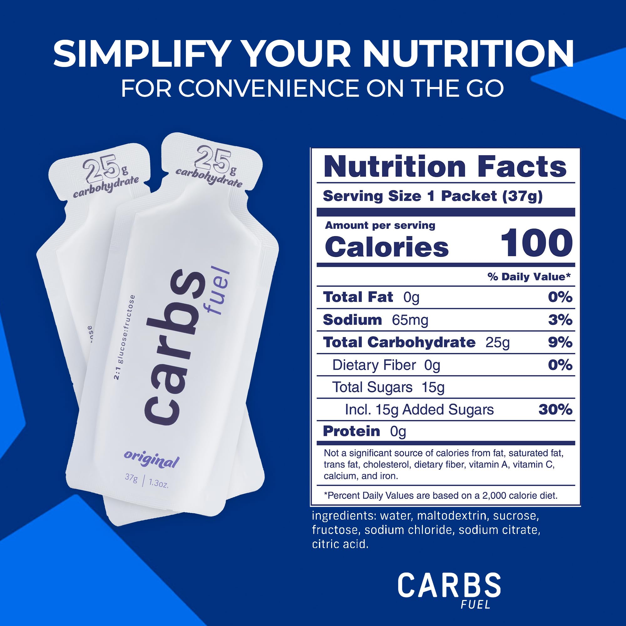 Carbs Fuel Gel Original ingrédients propres et sans conservateurs.