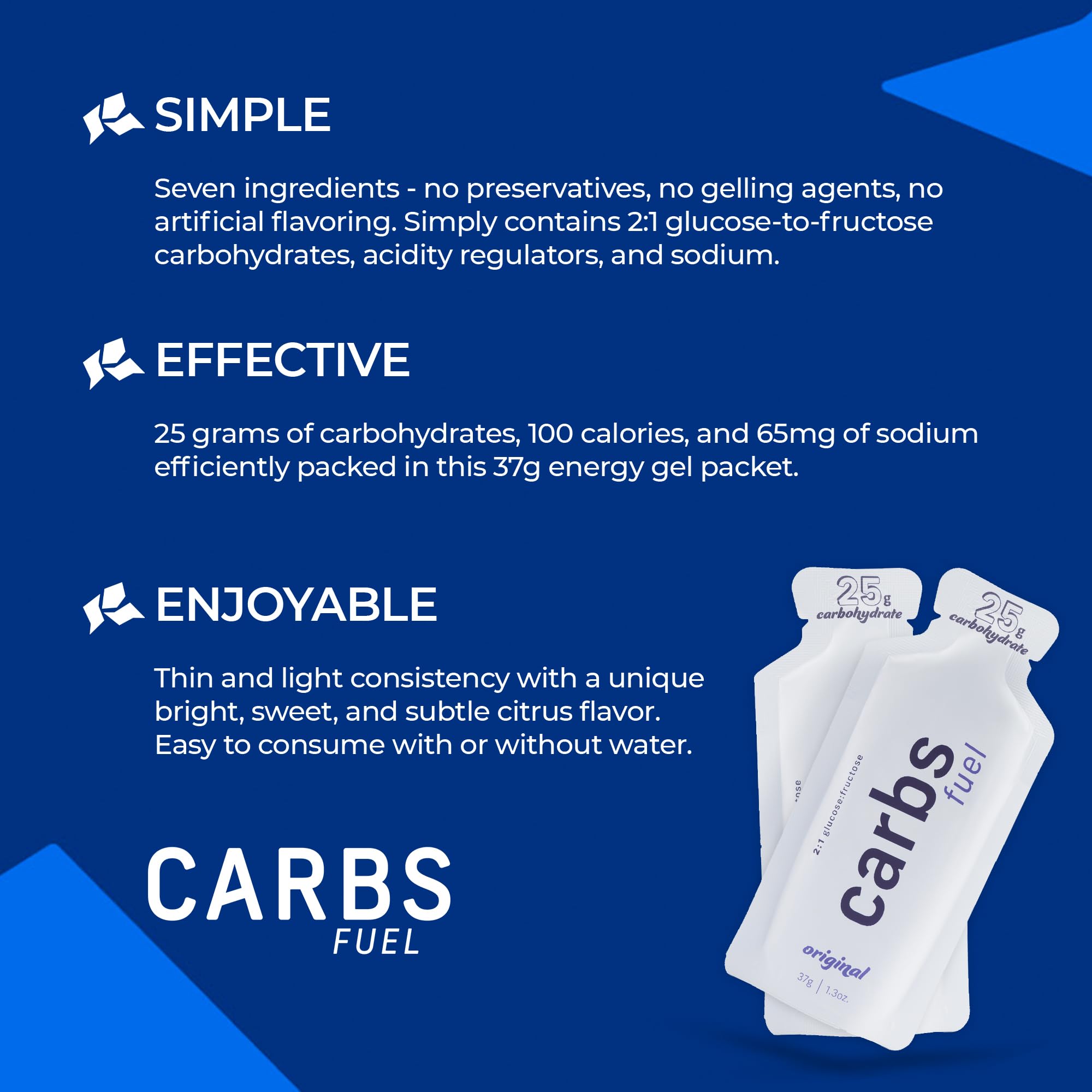 Carbs Fuel Gel Original texture fine pour une prise rapide en course.