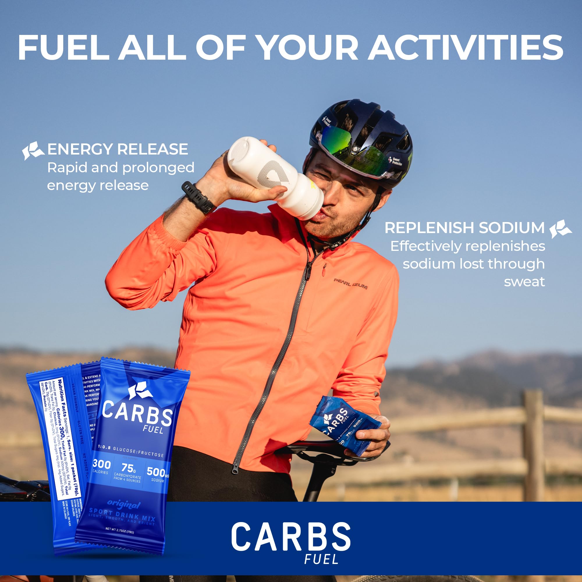Packaging Carbs Fuel ensemble, coffret pratique pour les courses.