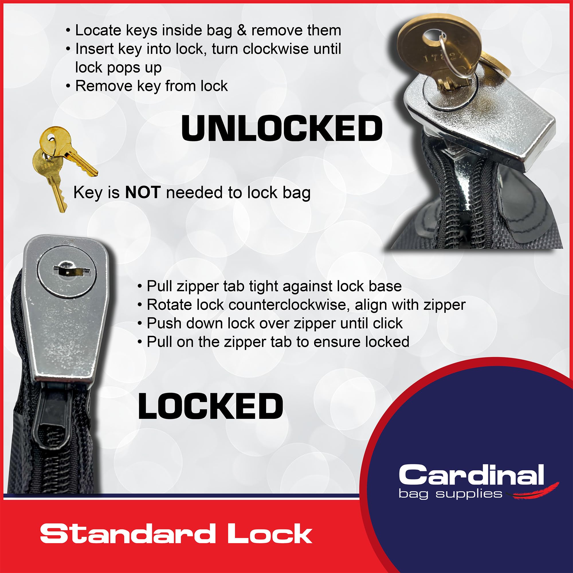 Cardinal bag supplies serrure standard sécurise vos contenus lors des trajets