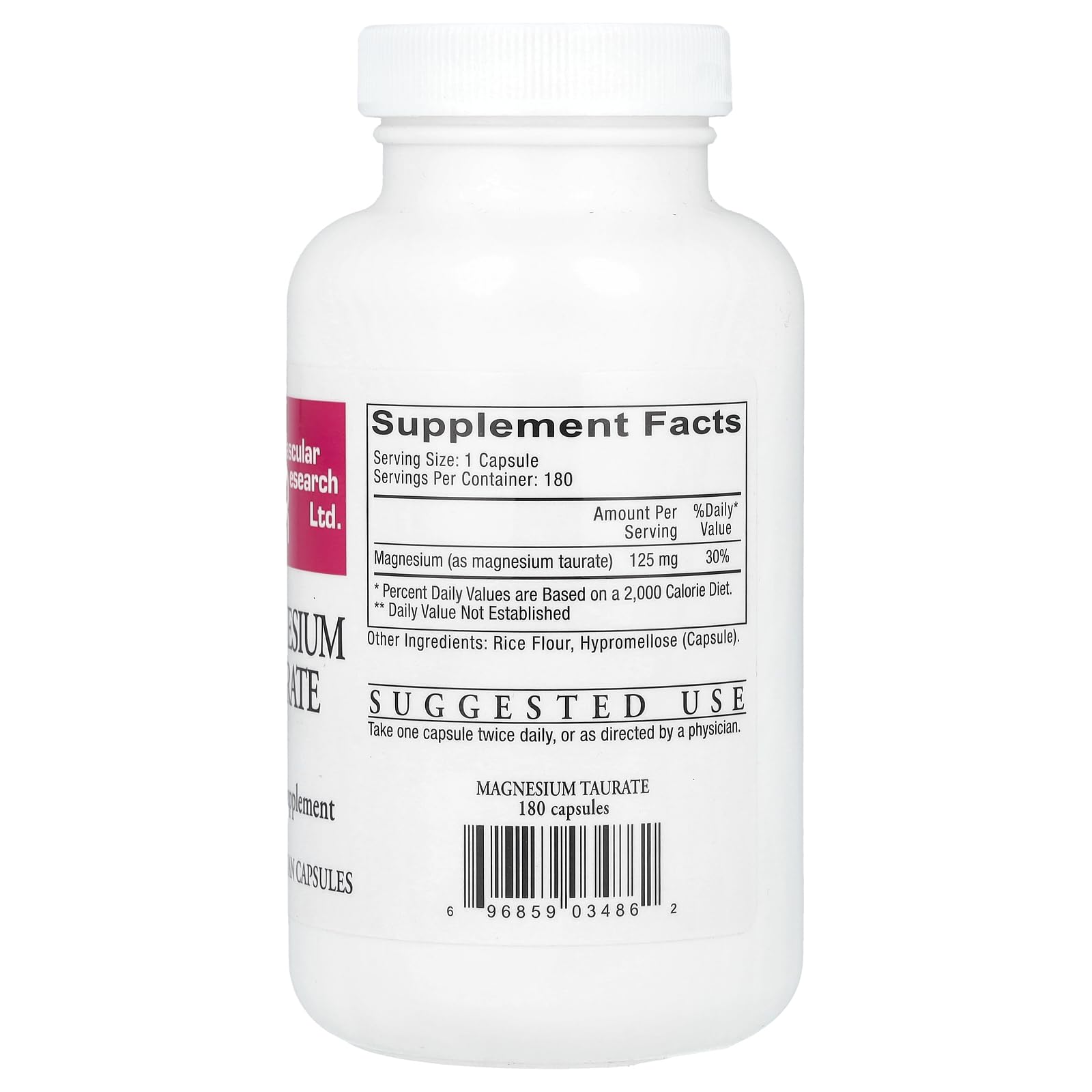Cardiovascular Research Magnésium Taurate boîte 180 gélules crème blanche.