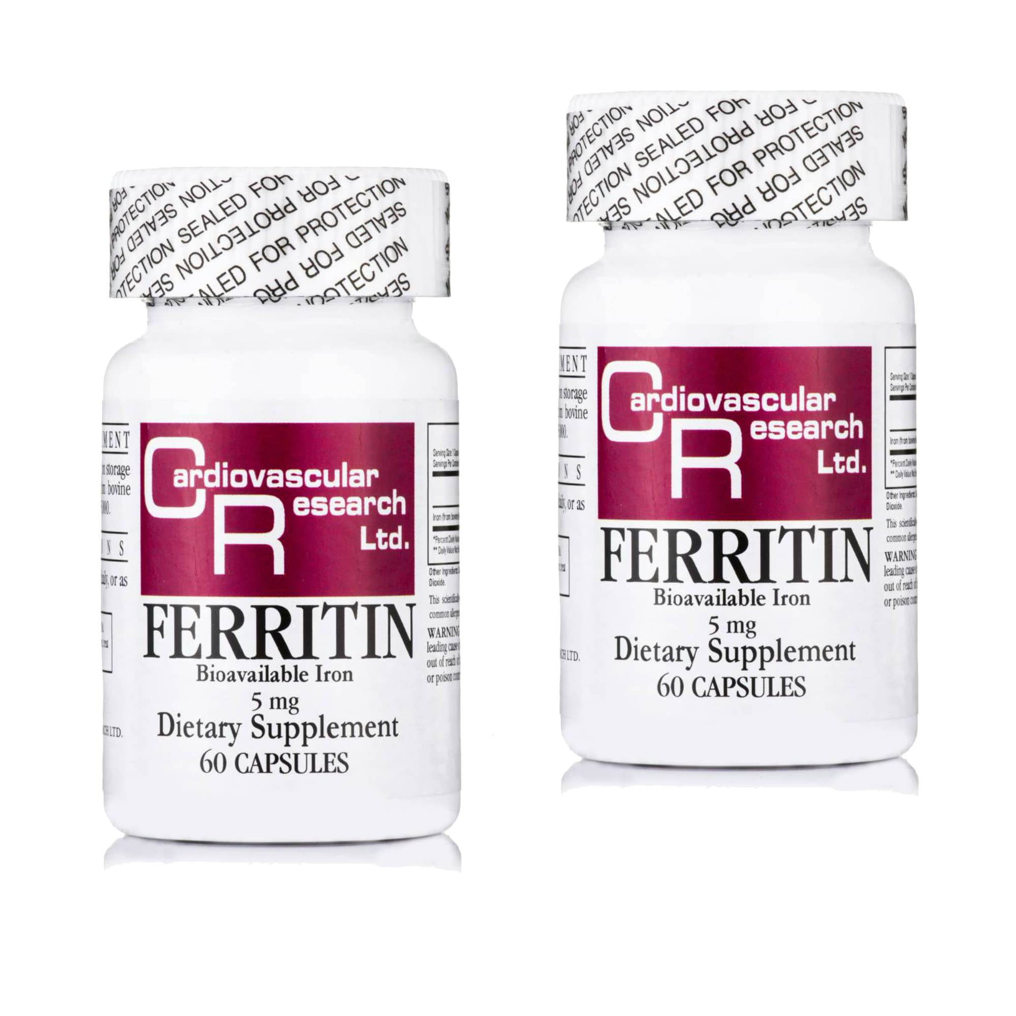 Cardiovascular Research Ferritin — bouteille, gélules faciles à avaler pour routine quotidienne.