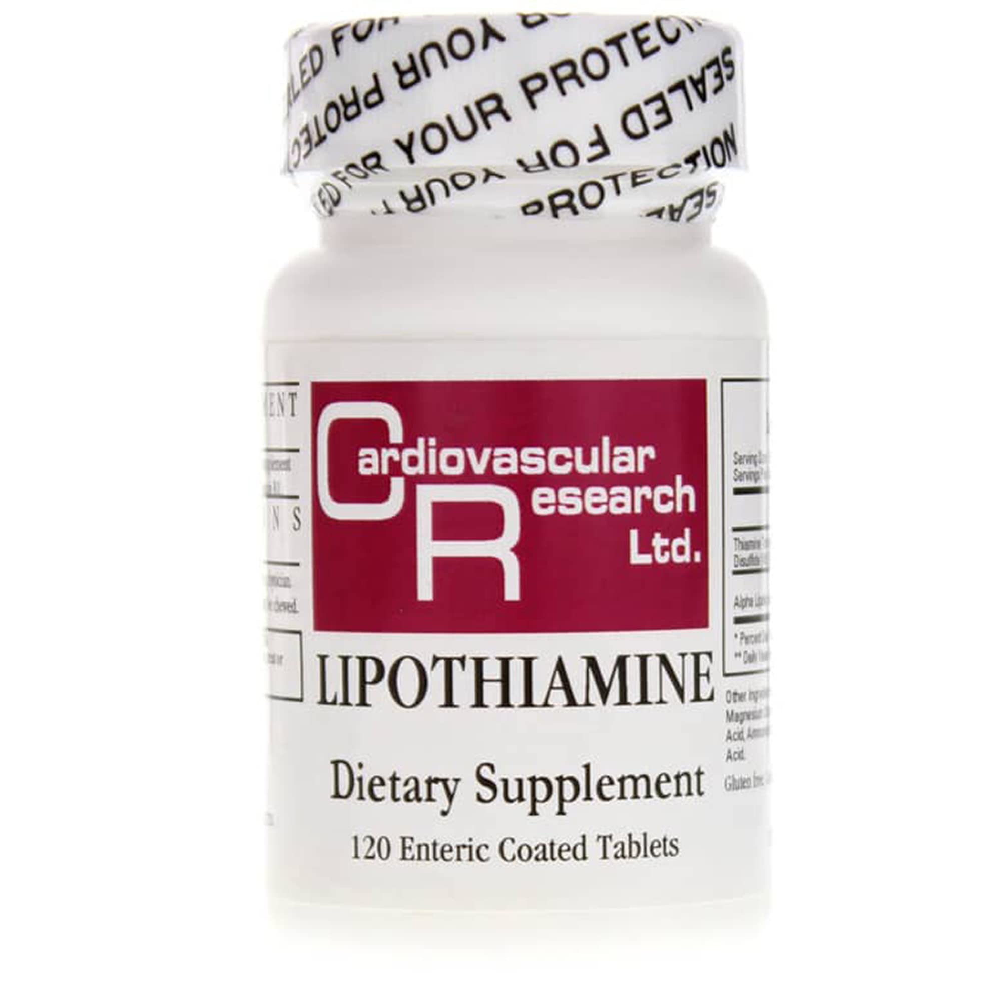 Lipothiamine B de Cardiovascular Research — bouteille et comprimés pour une supplémentation pratique et hautement biodisponible