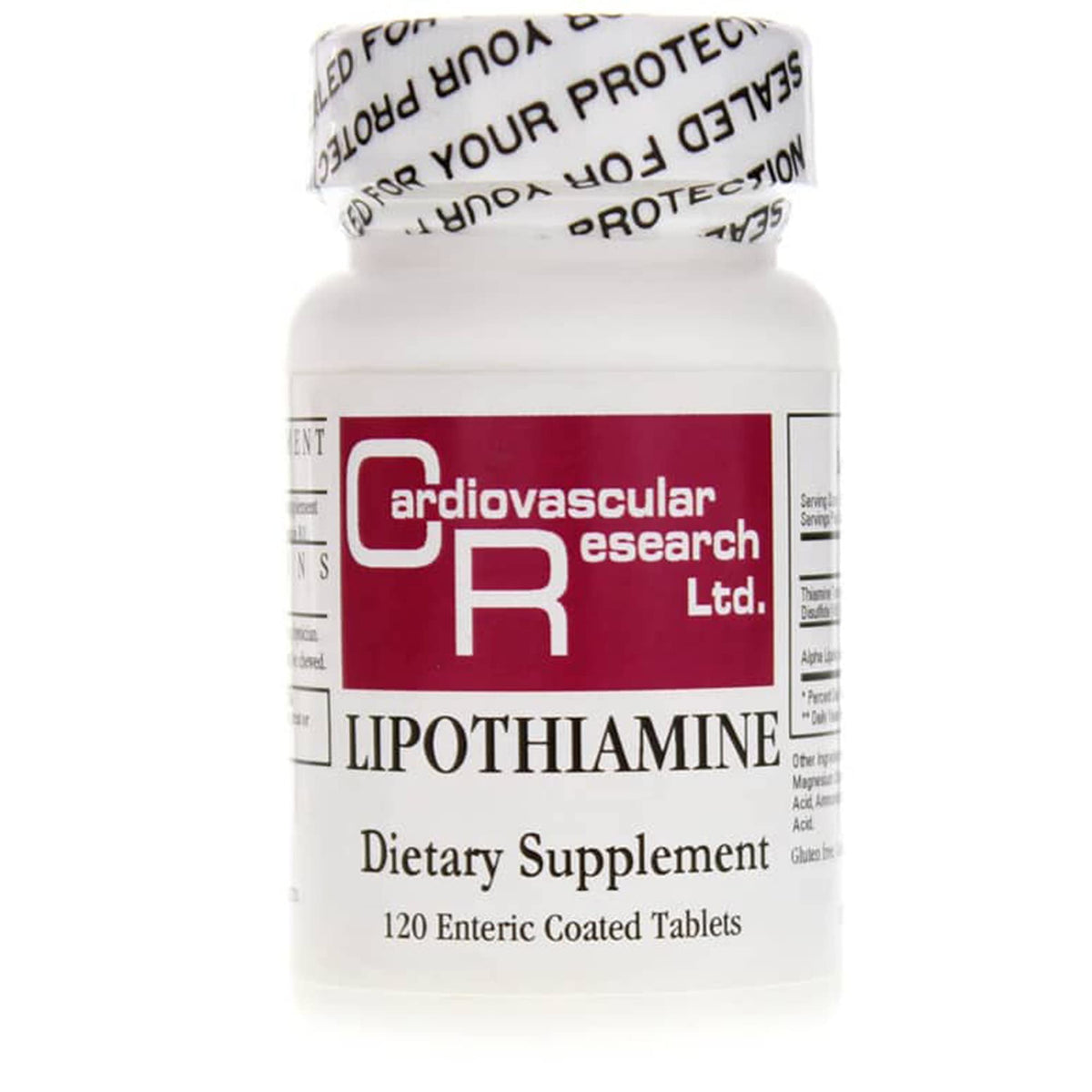 Lipothiamine B de Cardiovascular Research — bouteille et comprimés pour une supplémentation pratique et hautement biodisponible
