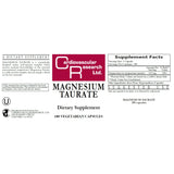 Cardiovascular Research Magnesium Taurate, bouteille ouverte montrant l'étiquette, facilité d'utilisation.
