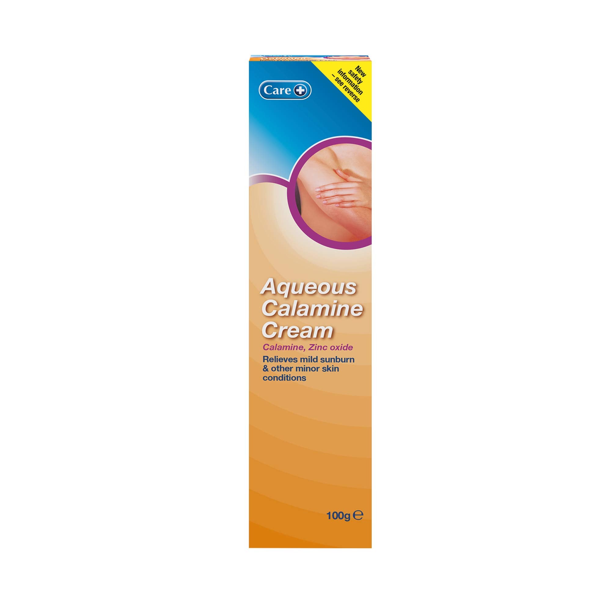 Care + Crème calamine aqueuse 100 – emballage pratique pour un usage quotidien.