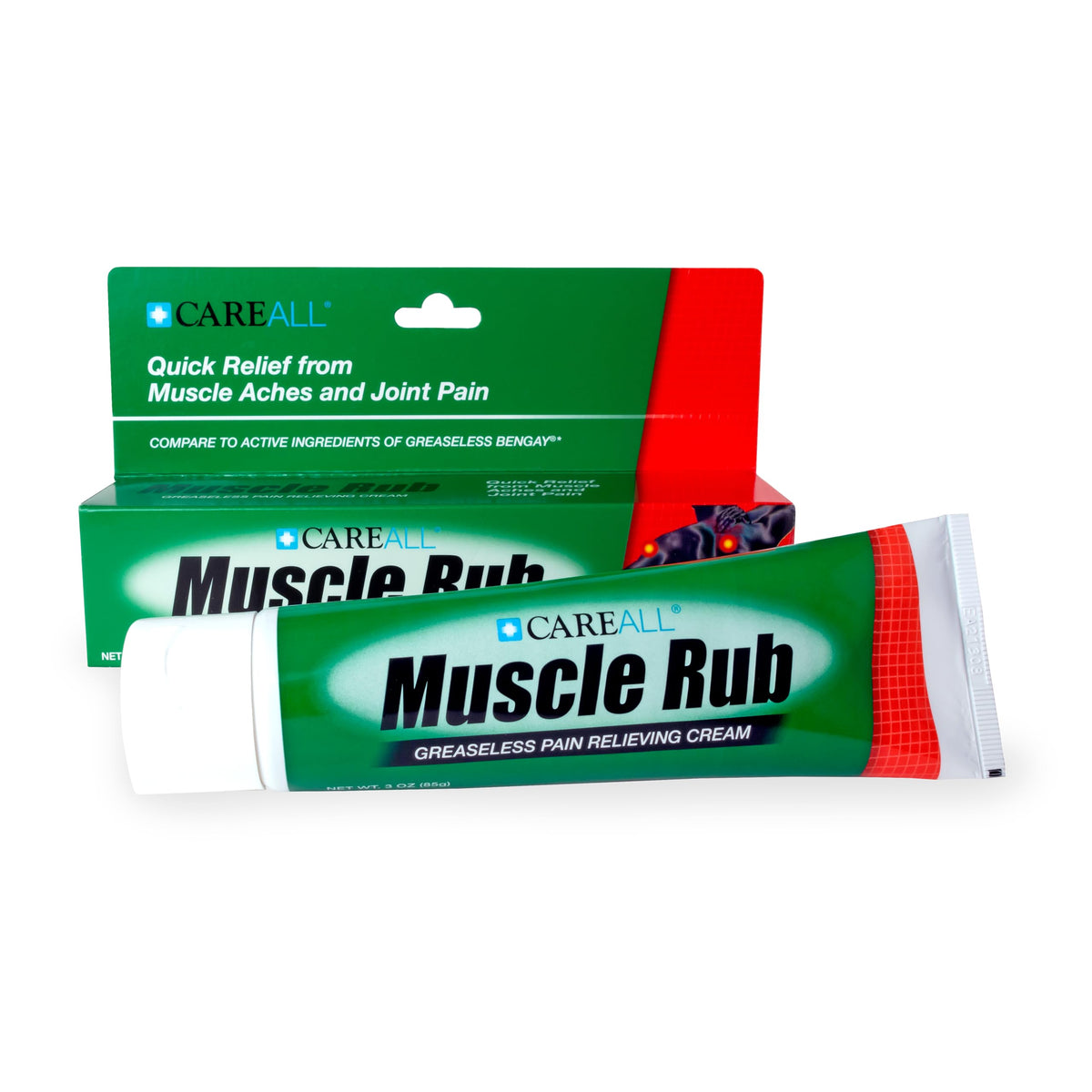 CareAll Crème musculaire non grasse en tube 3 oz prêt à l’emploi, texture légère.