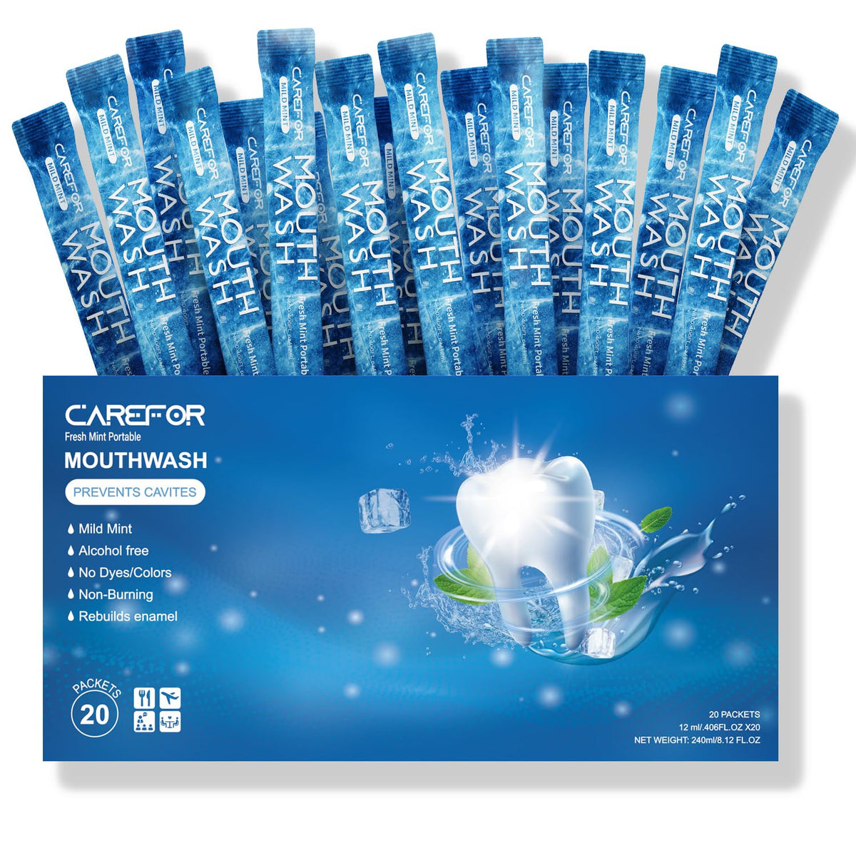 CAREFOR bain de bouche format voyage compact, idéal pour sac et déplacement