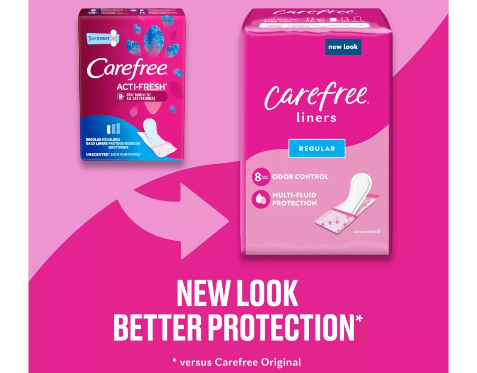 Carefree Acti-Fresh Body Shape pantiliners, texture douce et agréable au contact avec la peau.
