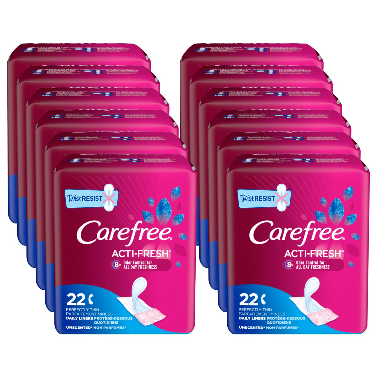 Carefree Acti-Fresh protège-slips ultra-fins dans un emballage pratique, prêt à emporter.