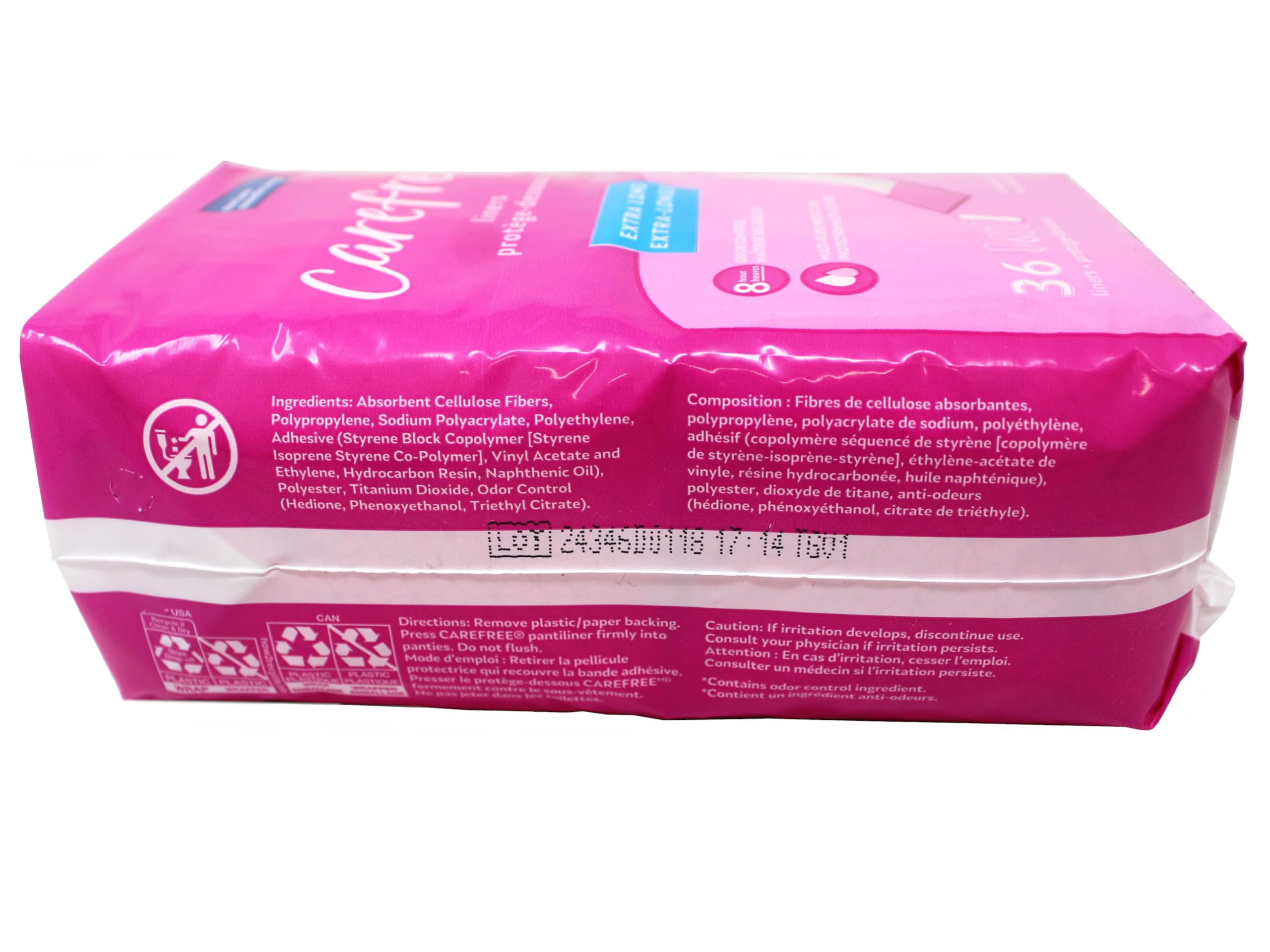 Carefree Pantiliner Extra Long emballage individuel pratique pour voyages.
