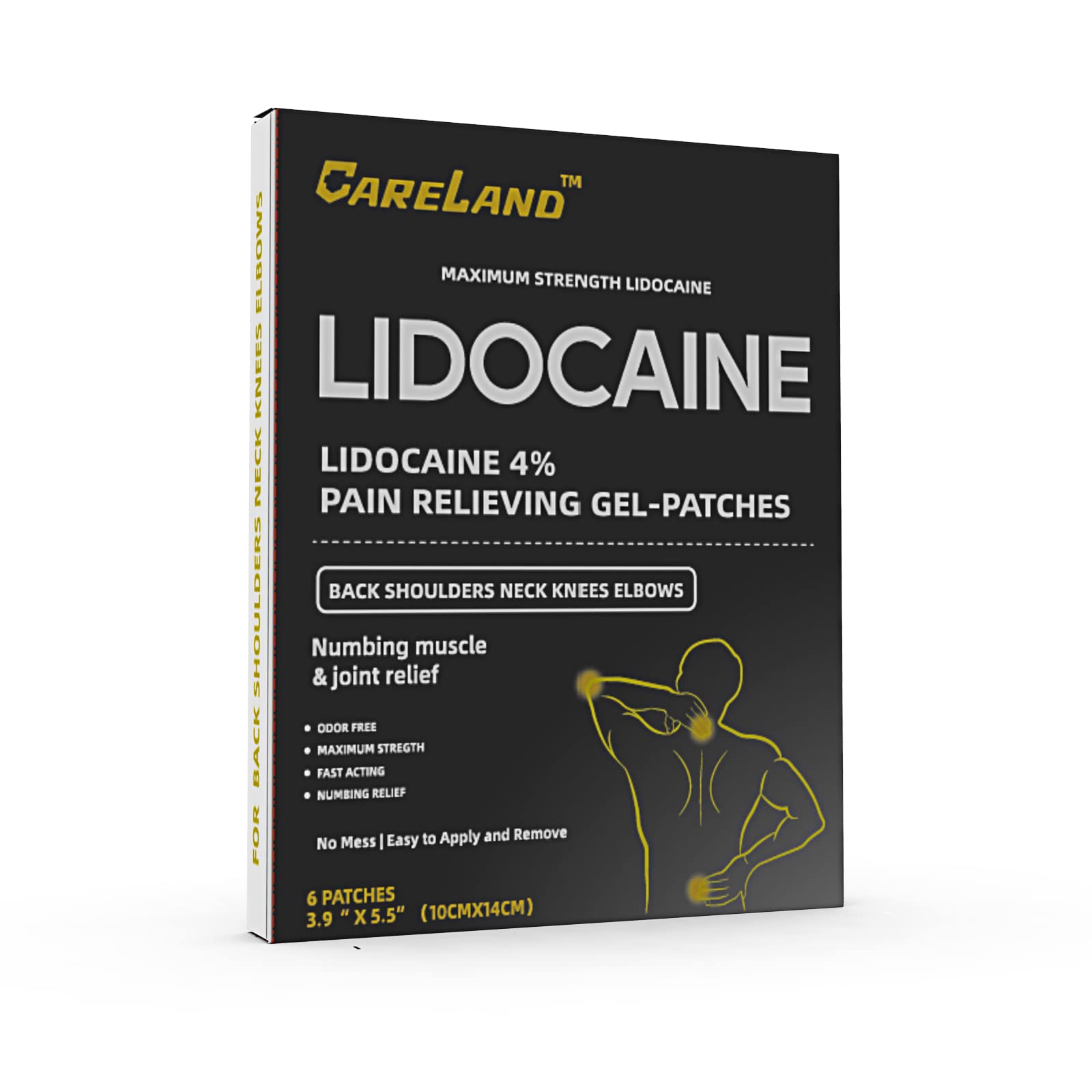 Patch CARELAND 4 % lidocaïne, emballage pratique pour une utilisation rapide.