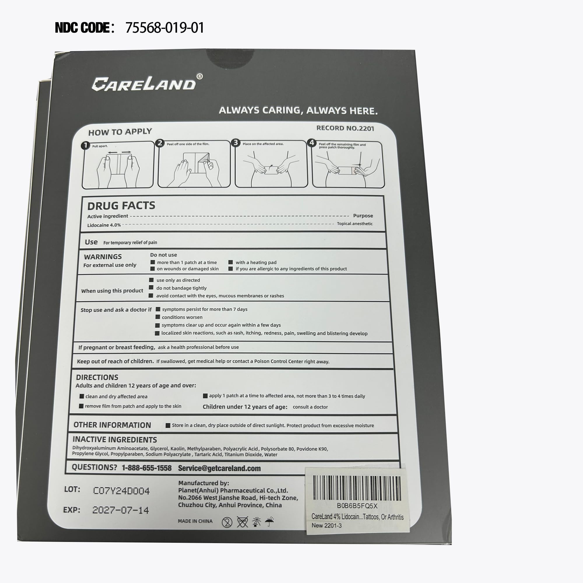 Patch CARELAND lidocaine cheville pour confort après l effort