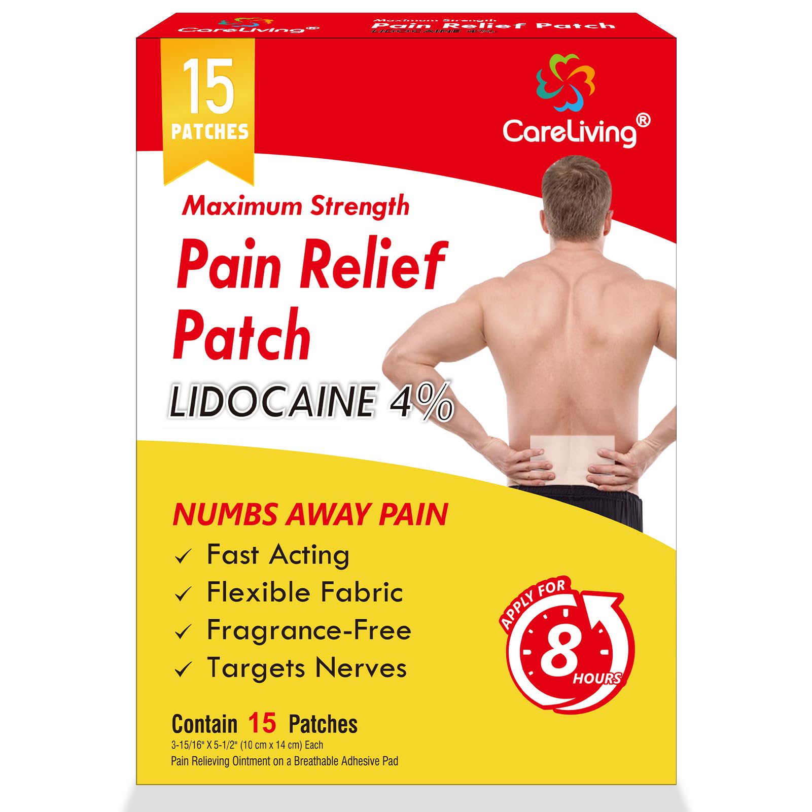 CARELIVING boîte patchs 4% lidocaïne, soulagement ciblé sans ordonnance