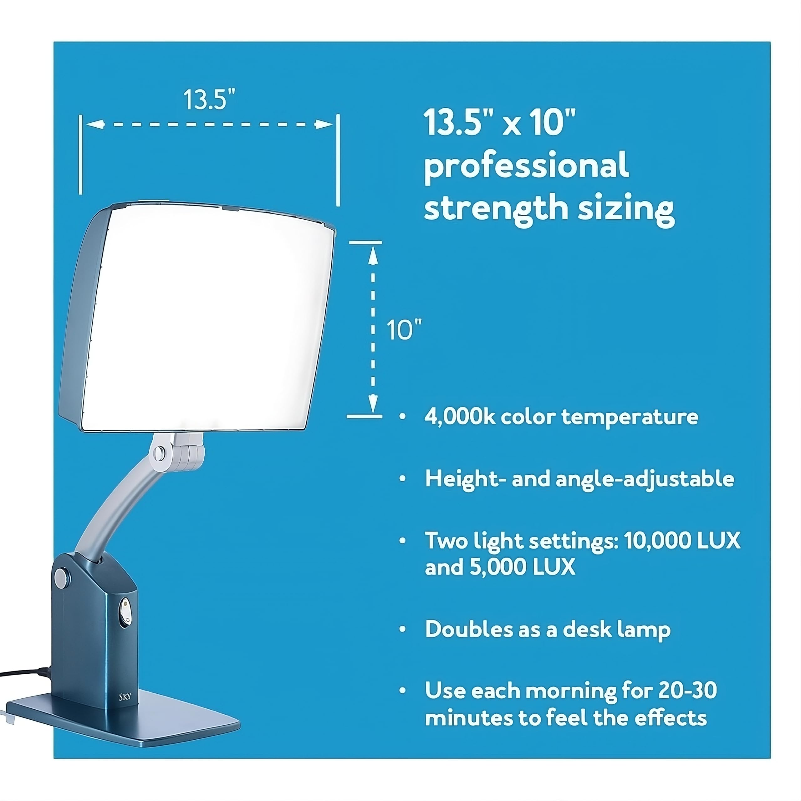 Carex Day-Light Sky – deux réglages pour lumière thérapeutique ou éclairage de tâche.