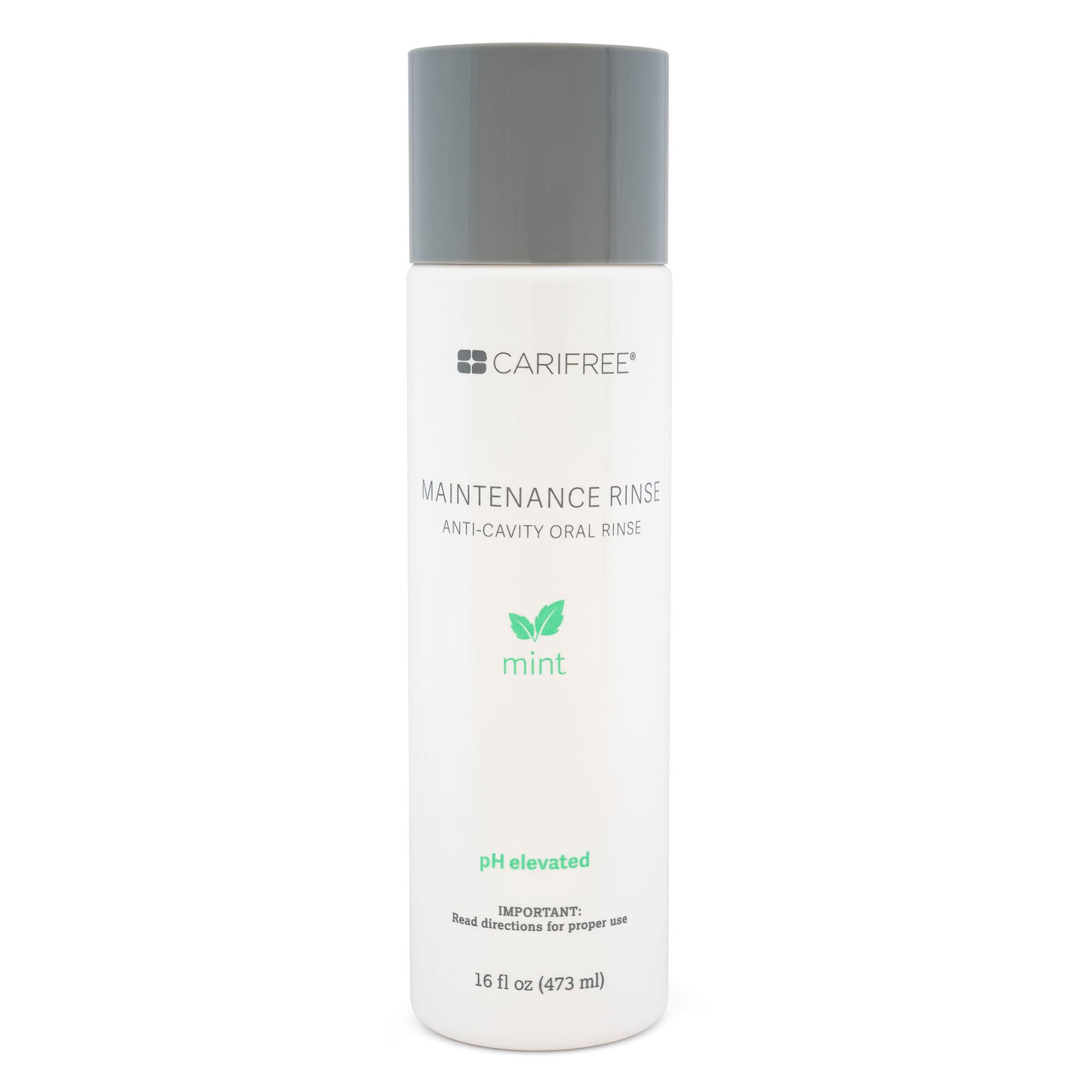 CariFree Maintenance Rinse en bouteille offre une haleine fraîche et une protection potentielle contre les caries.