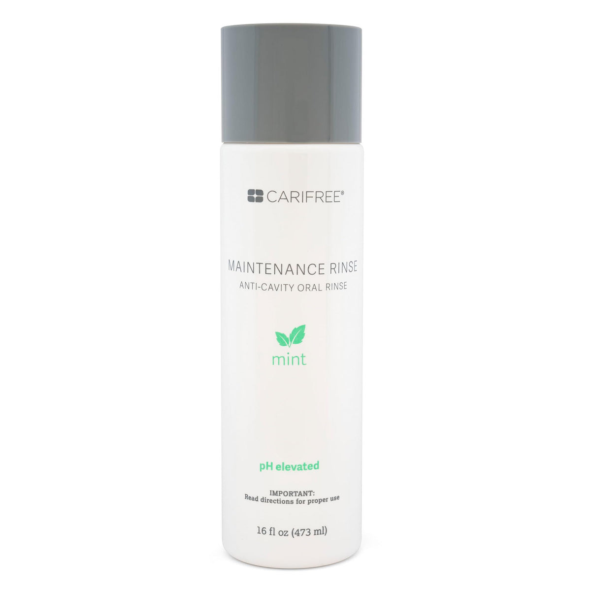 CariFree Maintenance Rinse en bouteille offre une haleine fraîche et une protection potentielle contre les caries.