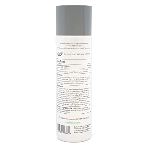 CariFree Maintenance Rinse montre le fluorure 0,05% pour une protection dentaire potentielle.