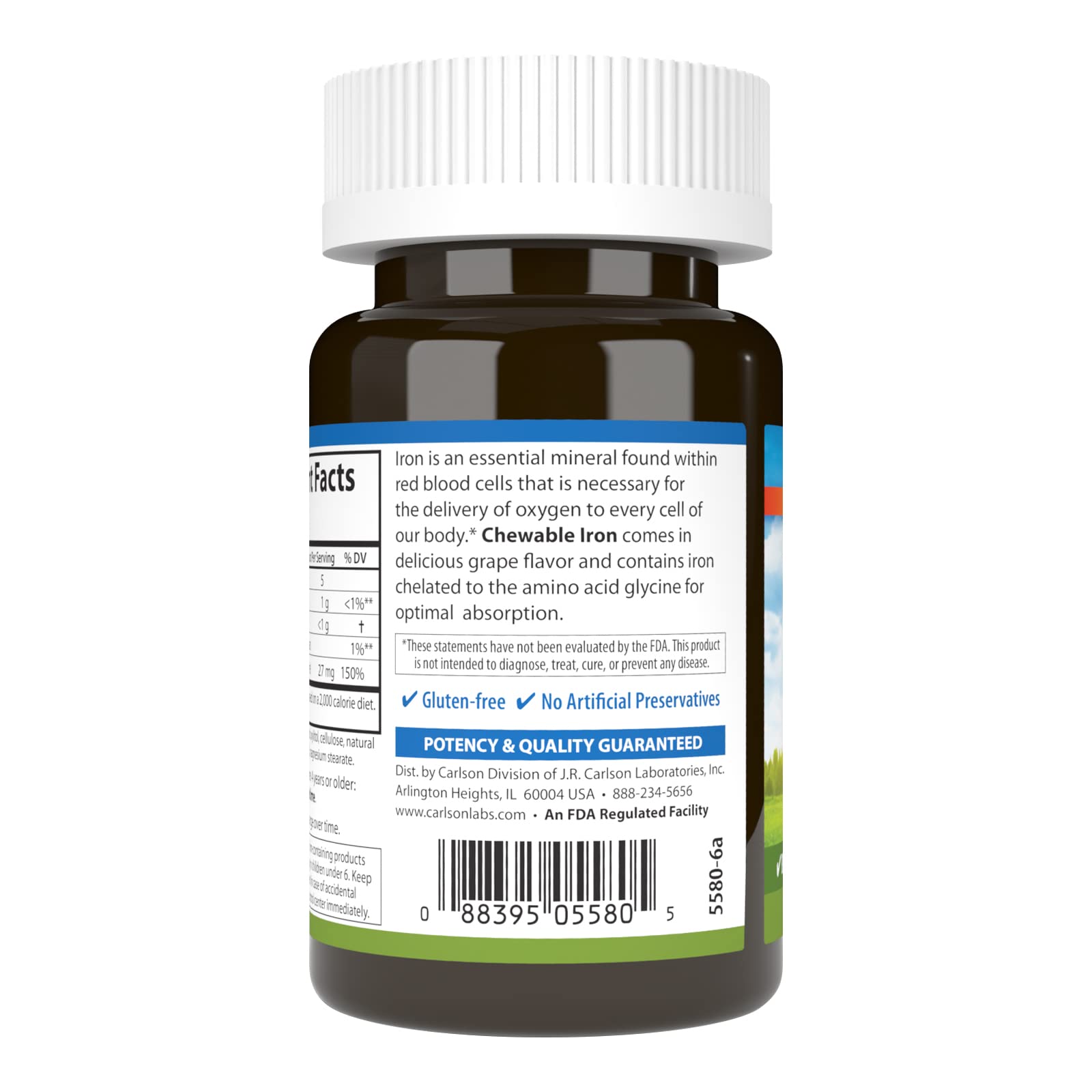 Fer 27 mg Carlson, formule pratique et goût fruité.