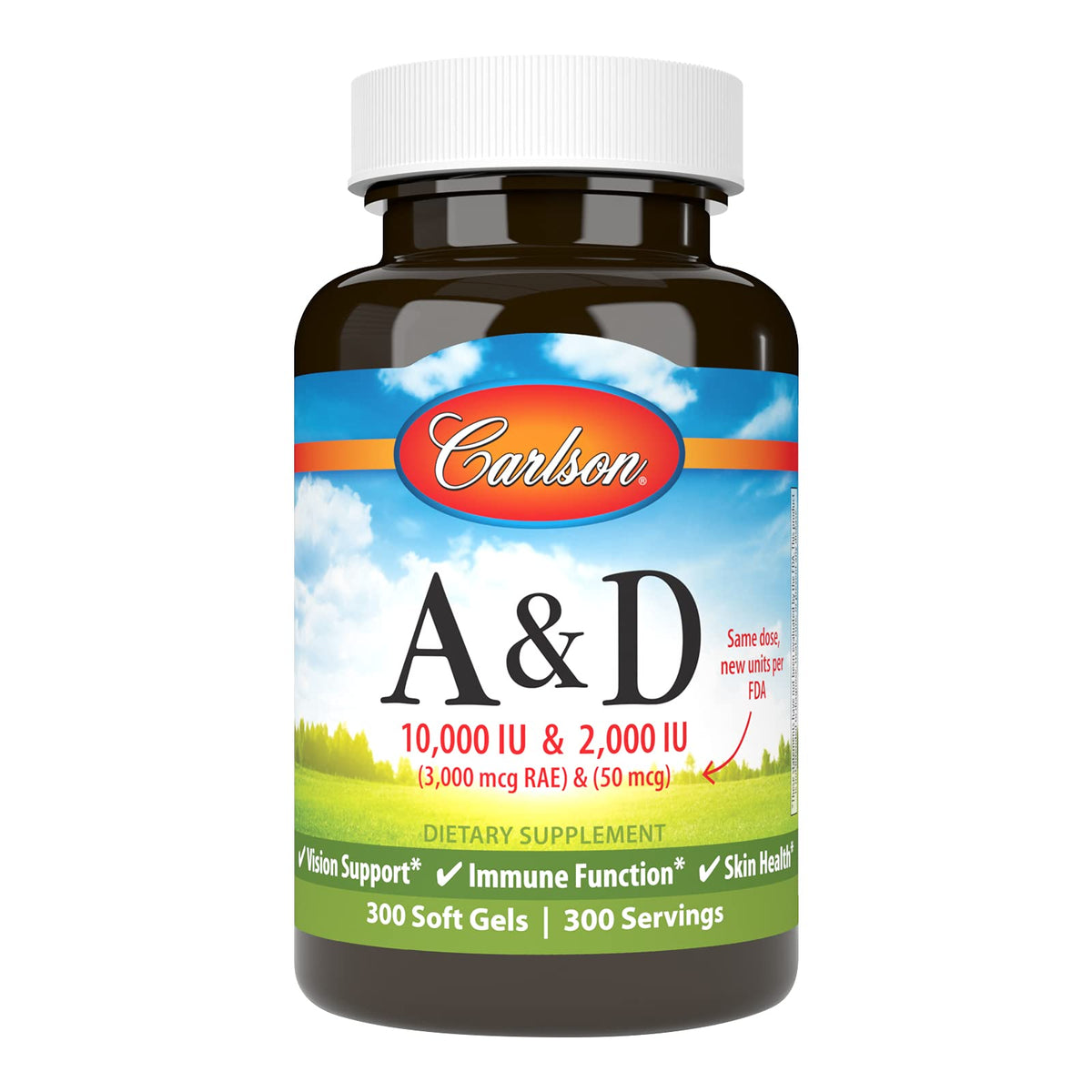 Carlson A & D - bouteille de gélules, soutien potentiel à la vision et à la peau.