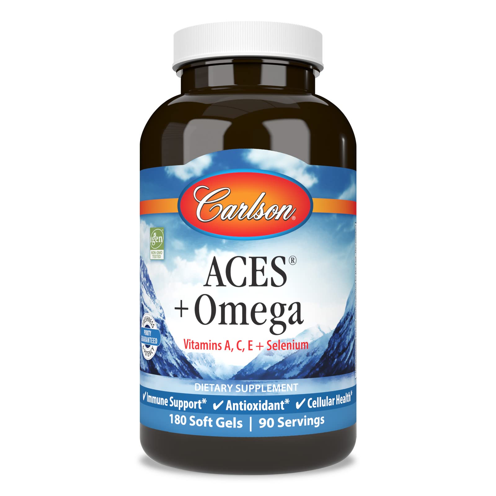 Carlson ACES + Omega capsules, soutien nutritionnel quotidien.