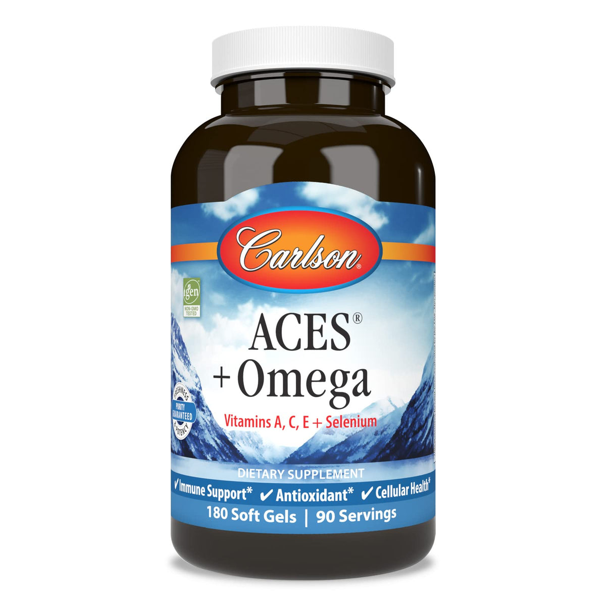 Carlson ACES + Omega capsules, soutien nutritionnel quotidien.
