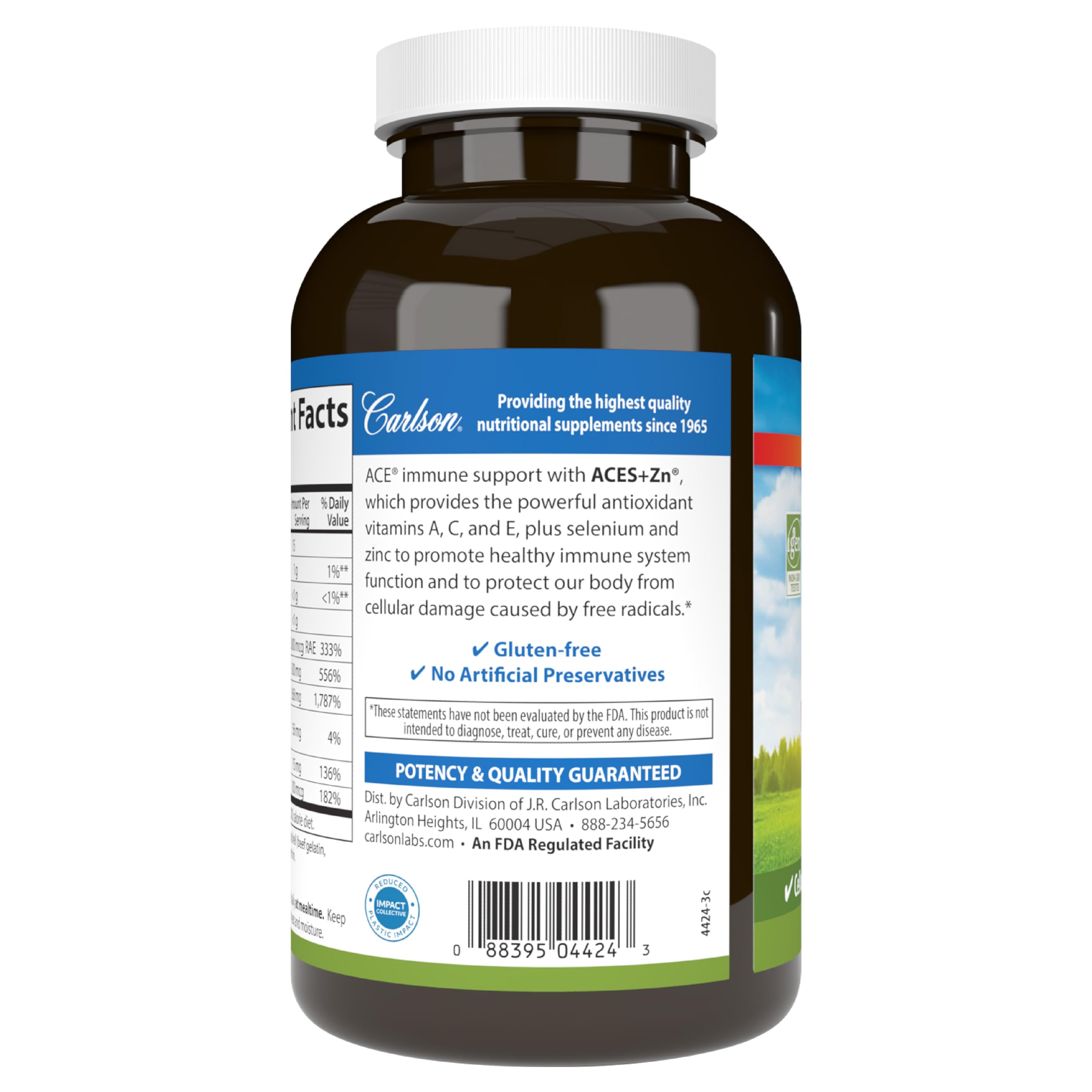 Carlson ACES + Zn : antioxydants et zinc, potentiels bénéfices pour le bien-être quotidien.