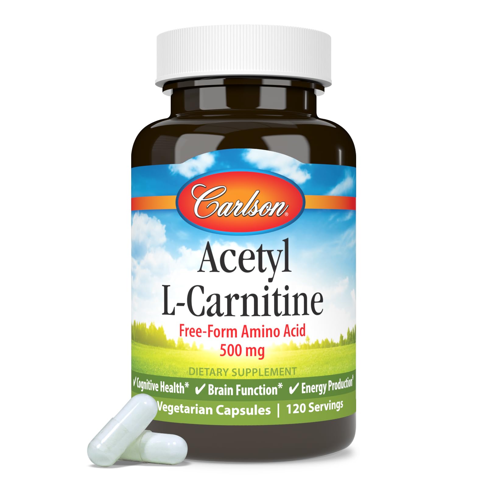 Carlson Acétyl L-Carnitine 500 mg – Capuchon et fermeture sécurisés.