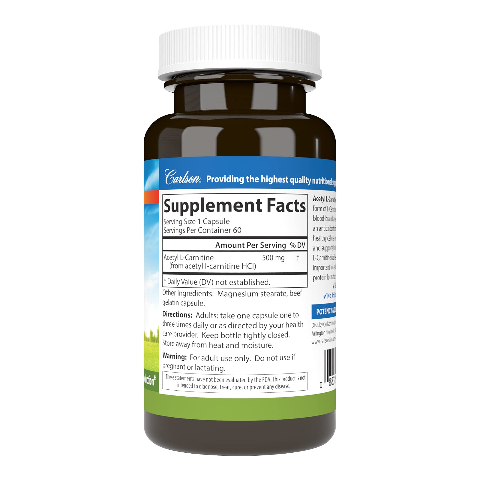 Carlson Acétyl L-Carnitine capsules – prise quotidienne facile