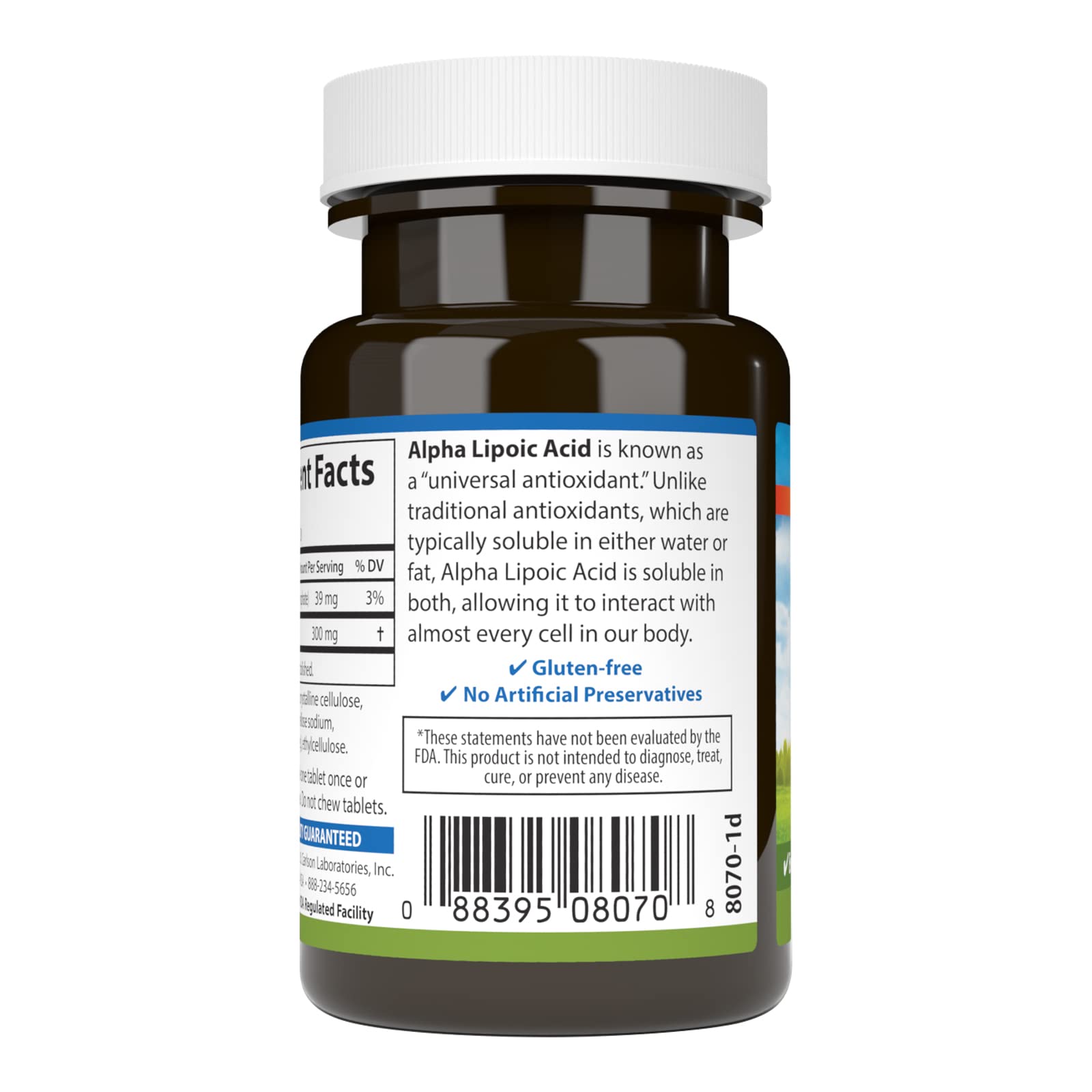 Carlson acide alpha-lipoïque 300 mg – étiquette claire et emballage soigné.