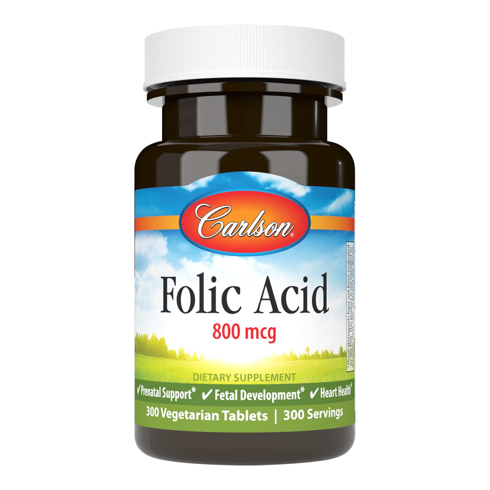 Carlson Acide folique 800 mcg, comprimés pratiques pour le soutien prénatal potentiel.