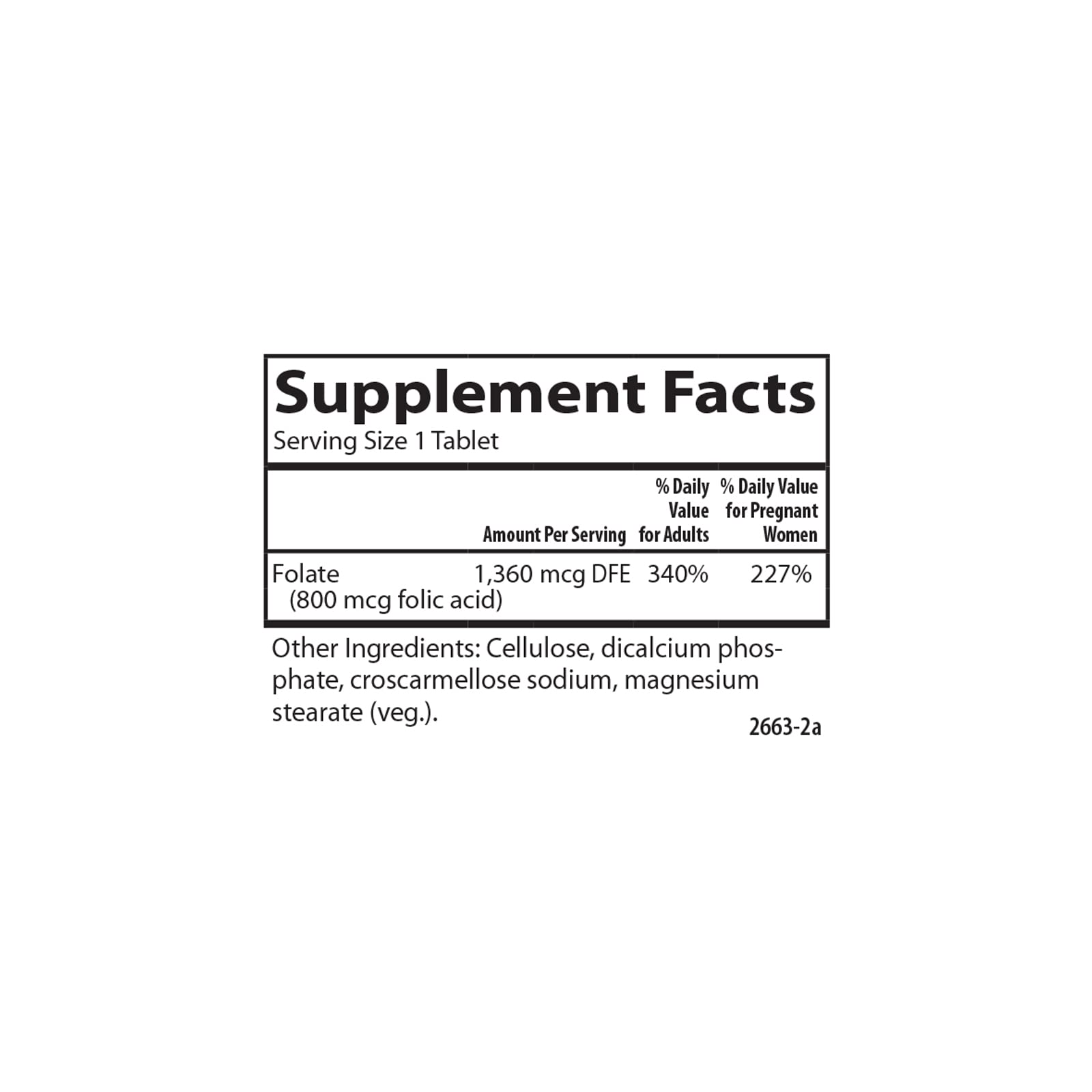 Carlson Acide folique 800 mcg, étiquette lisible et informations utiles.