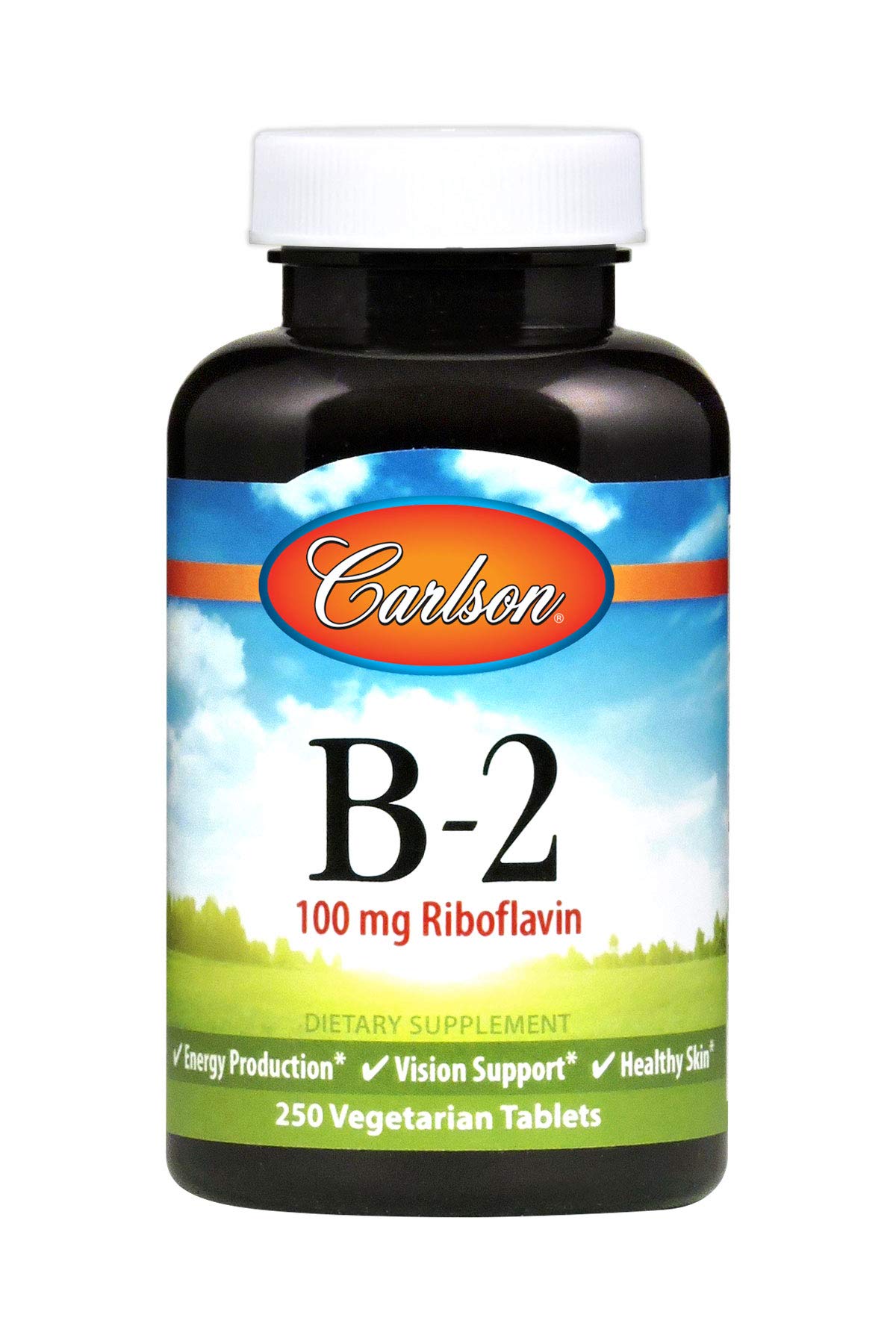 Carlson B-2 riboflavine bouteille montre le flacon et l énergie quotidienne possible