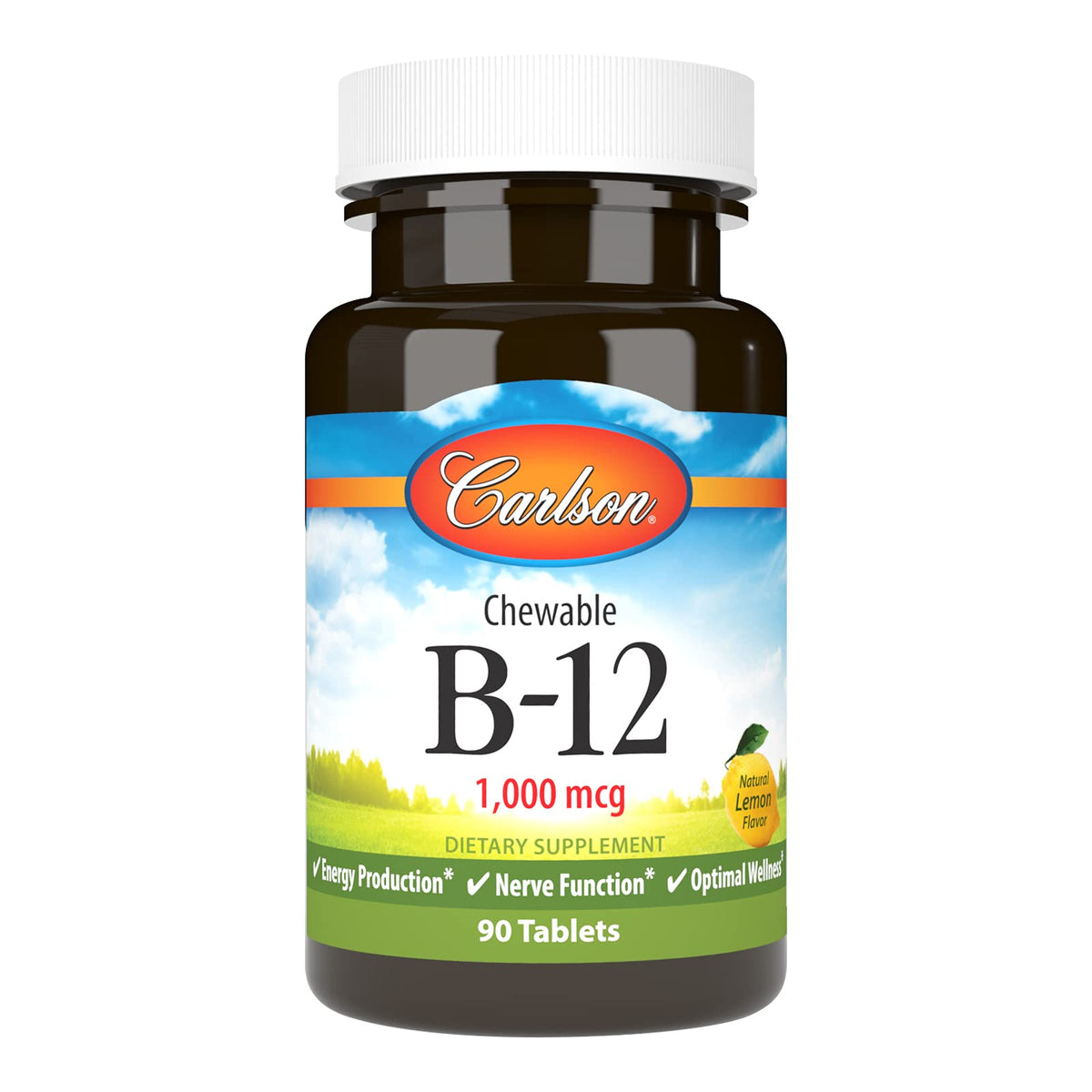 Carlson B12 gommes énergie citron dans la bouteille, prise simple.