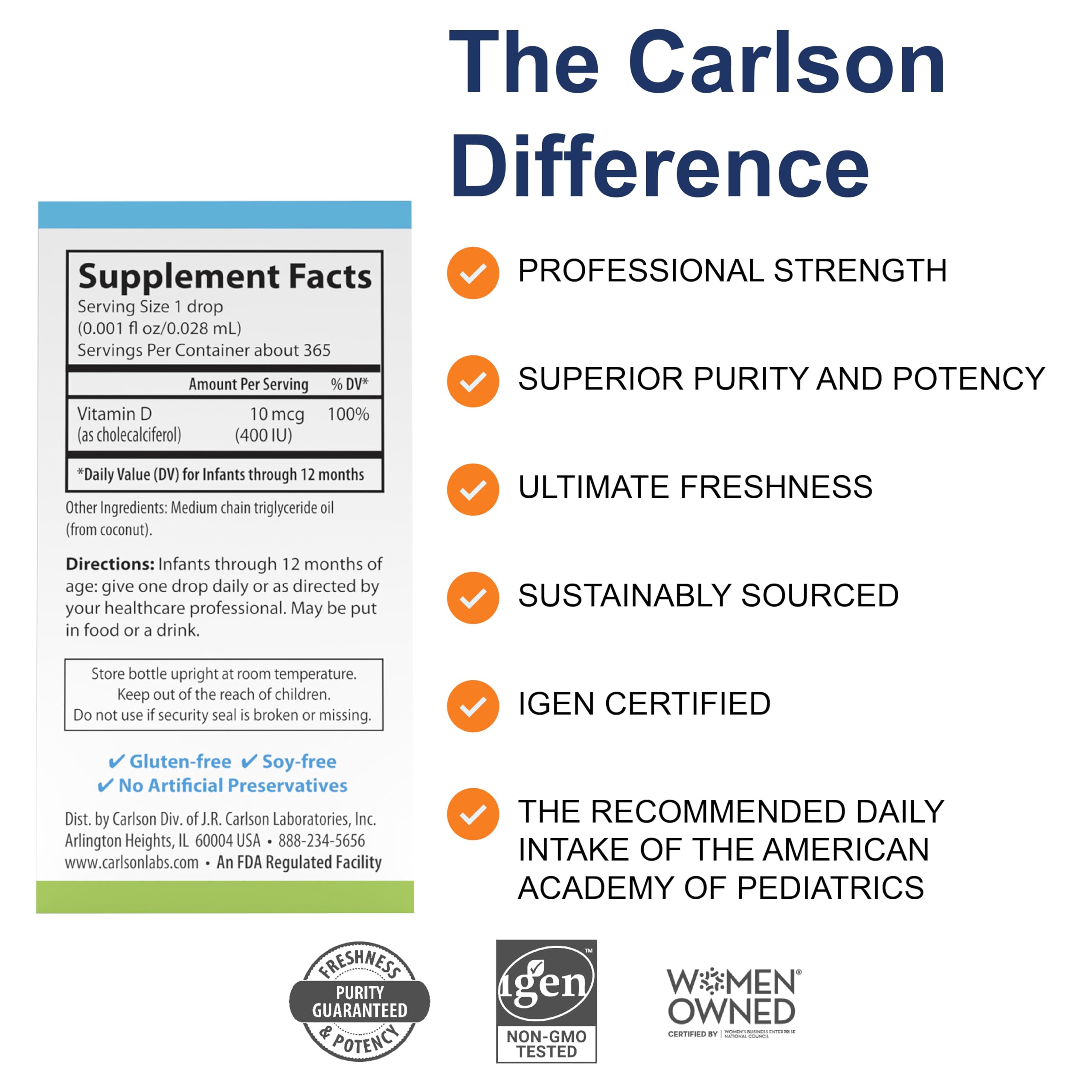 Carlson Bebe D3 flacon: format pratique et non aromatisé.