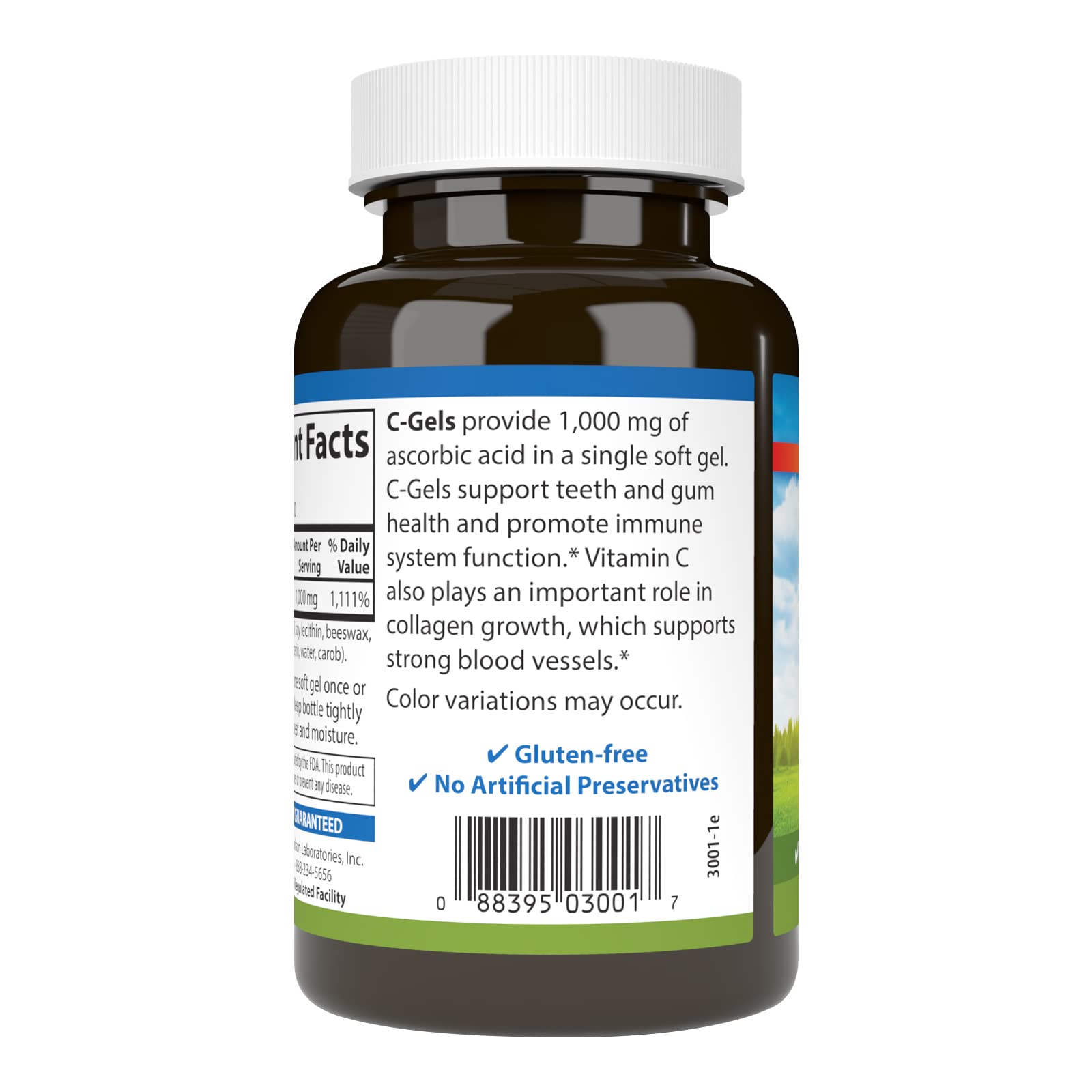 Carlson C-Gels 1000 mg, gélules molles détaillées, texture douce pour l'ingestion.
