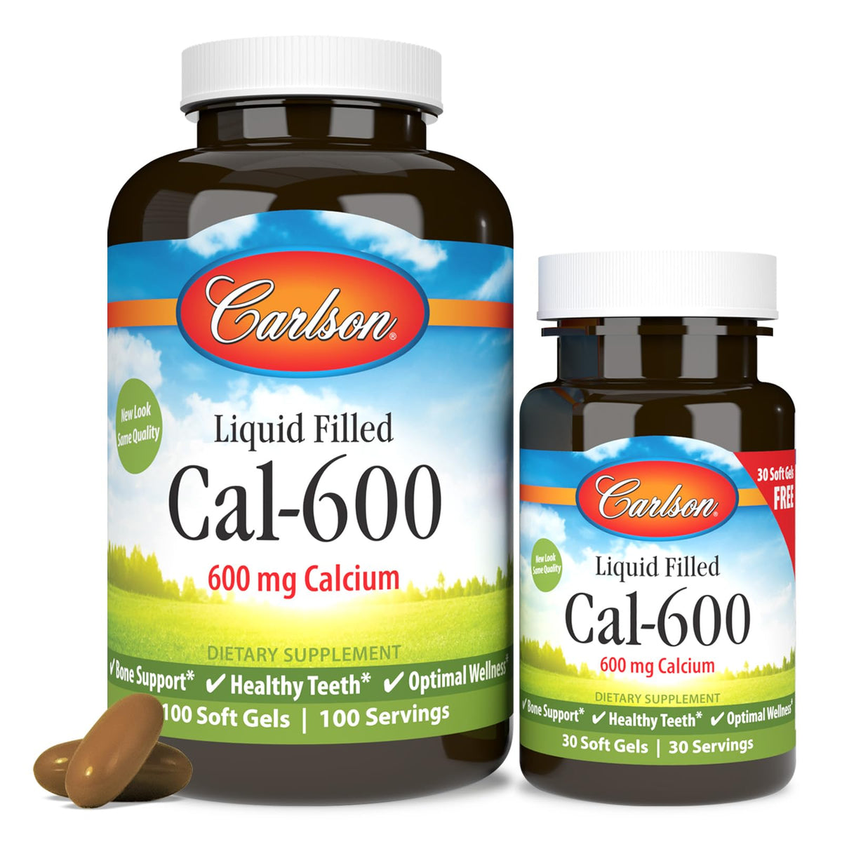 Carlson Cal-600, bouteille de gélules, soutien des os et des dents