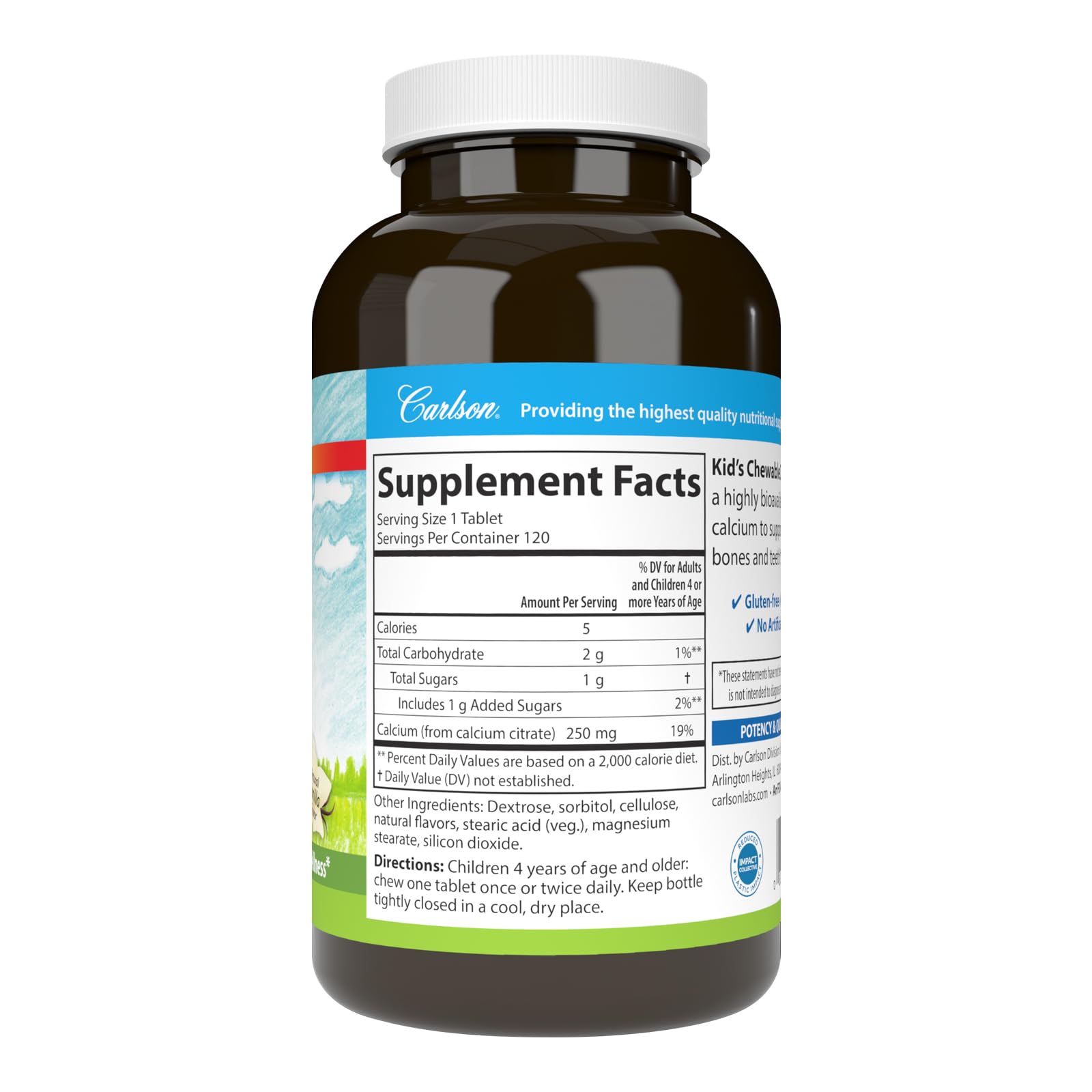 Carlson Calcium Enfant, saveur vanille, plaisir aromatique pour une consommation régulière.