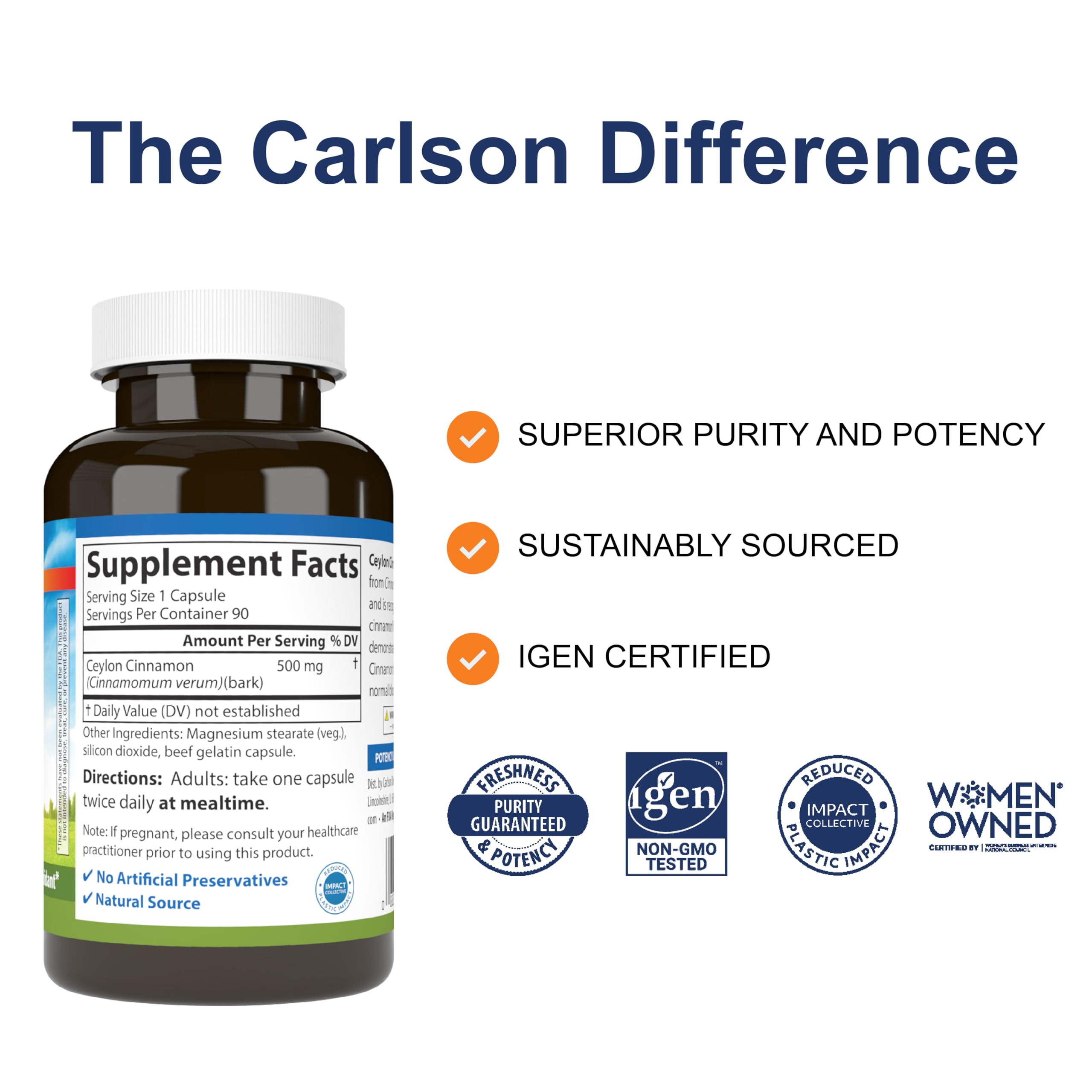 Carlson Cannelle Ceylan – capsules 500 mg faciles à avaler pour le quotidien.