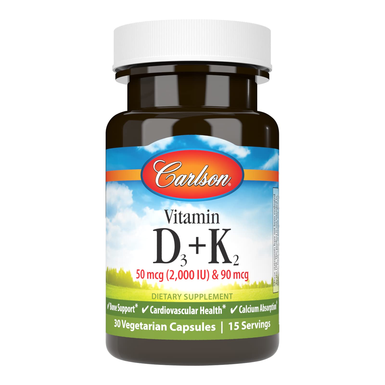 Carlson D3 et K2 en capsules dans une bouteille, soutien des os et des dents.