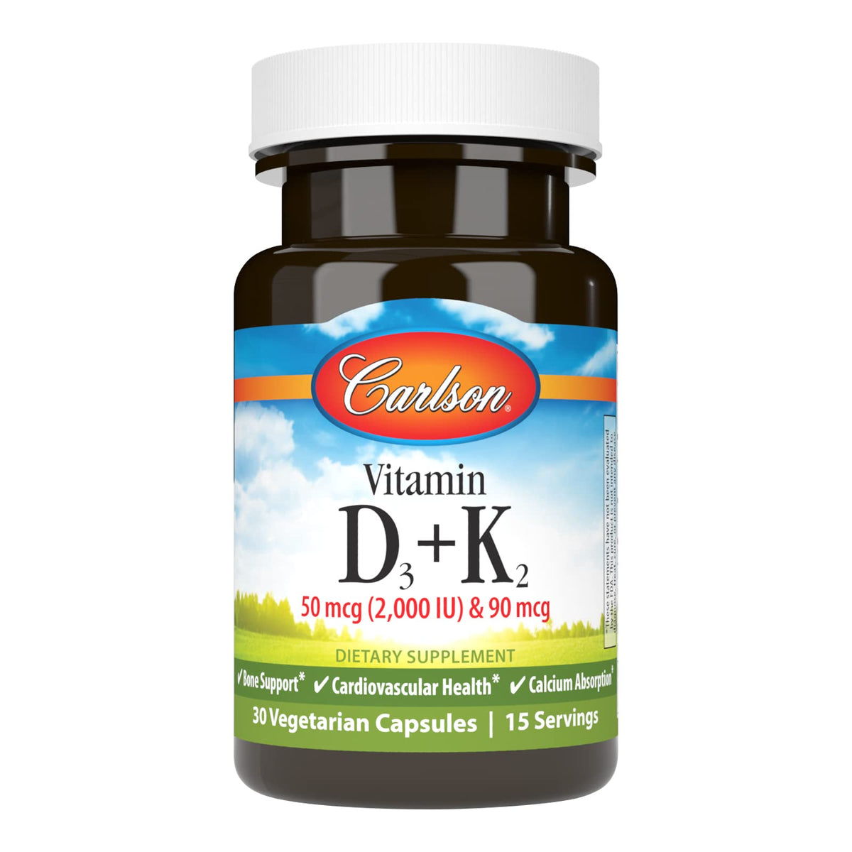Carlson D3 et K2 en capsules dans une bouteille, soutien des os et des dents.