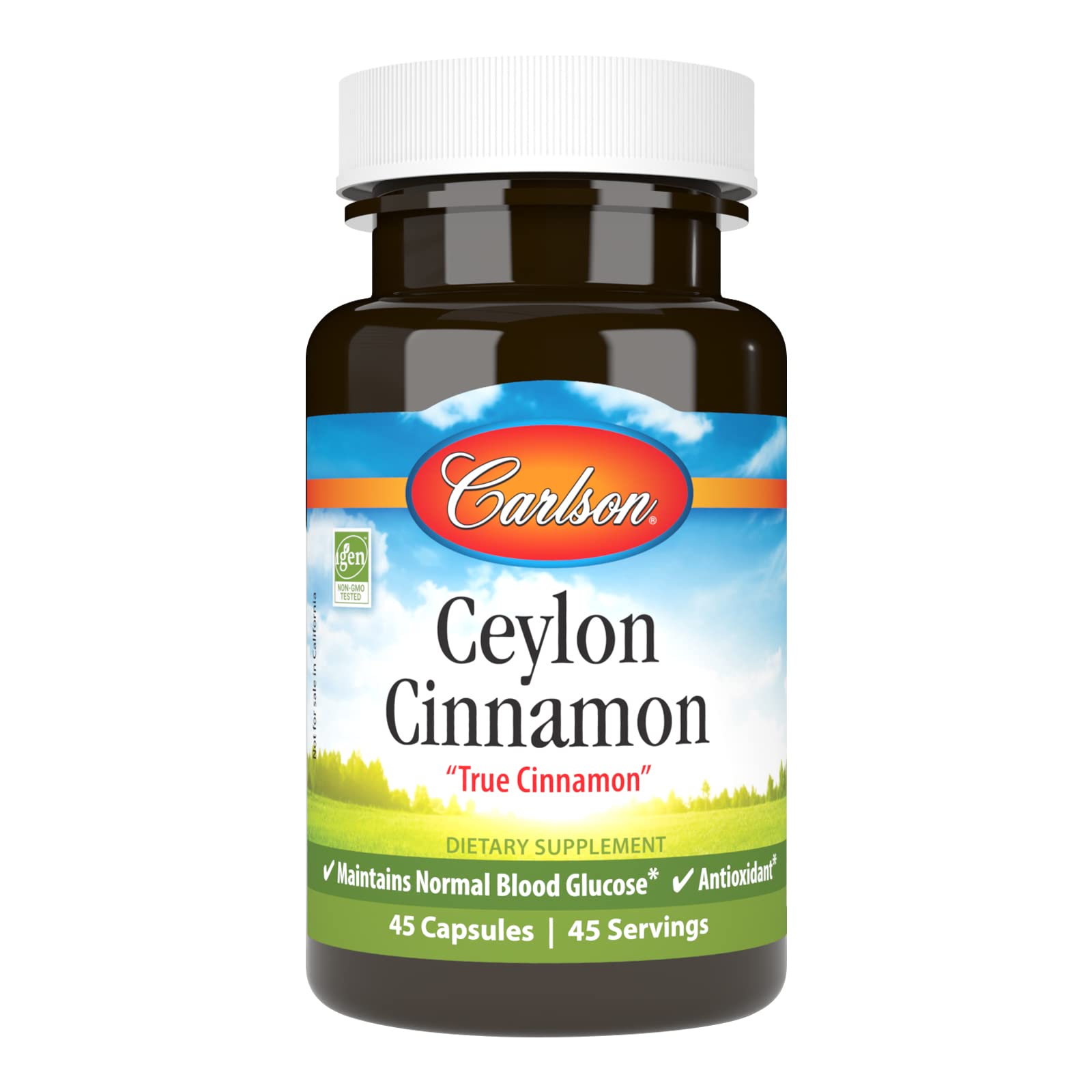 Carlson Ceylon Cinnamon : bouteille et gélules faciles à intégrer.