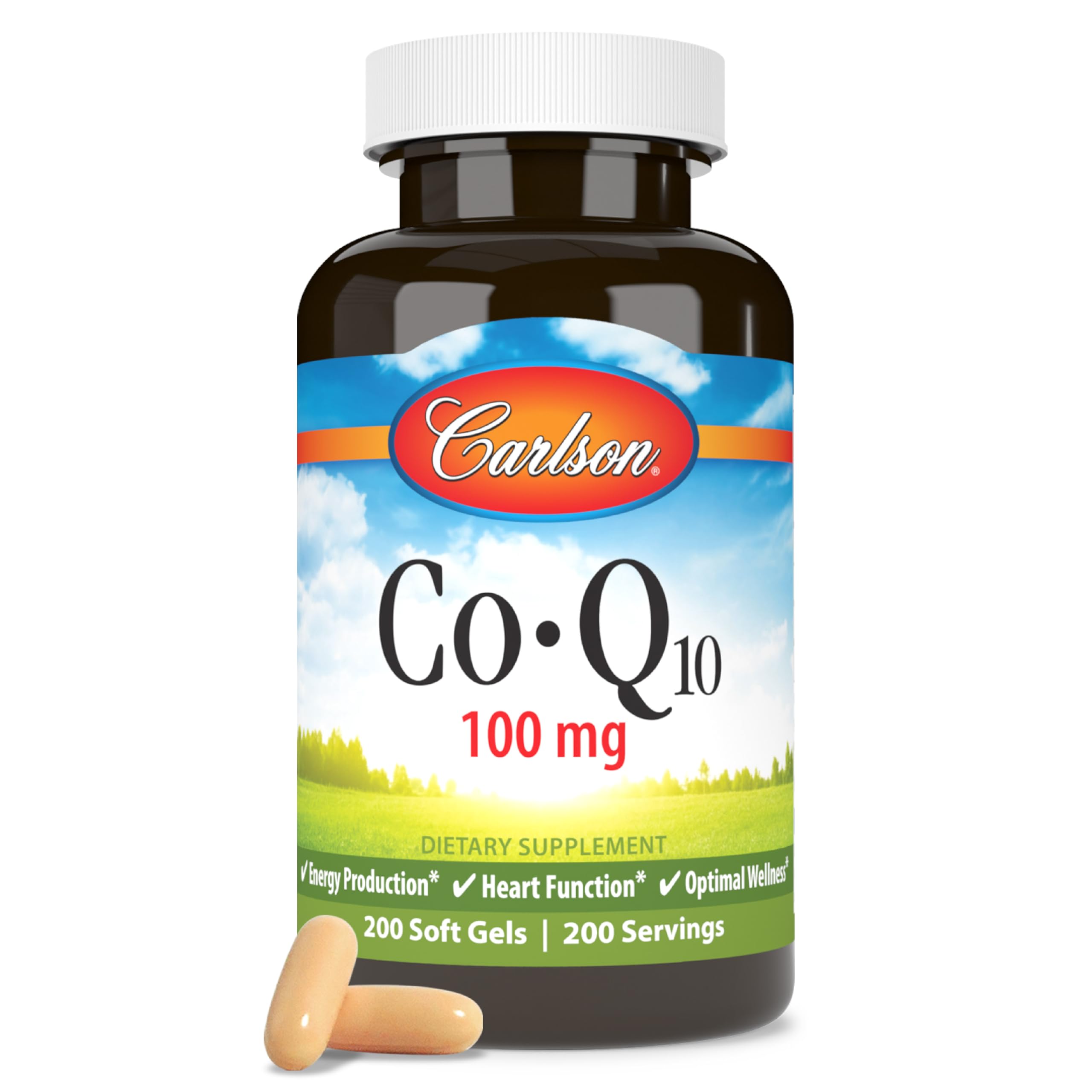 Carlson CoQ10 bouteille 100 mg, soutien potentiel d'énergie quotidienne
