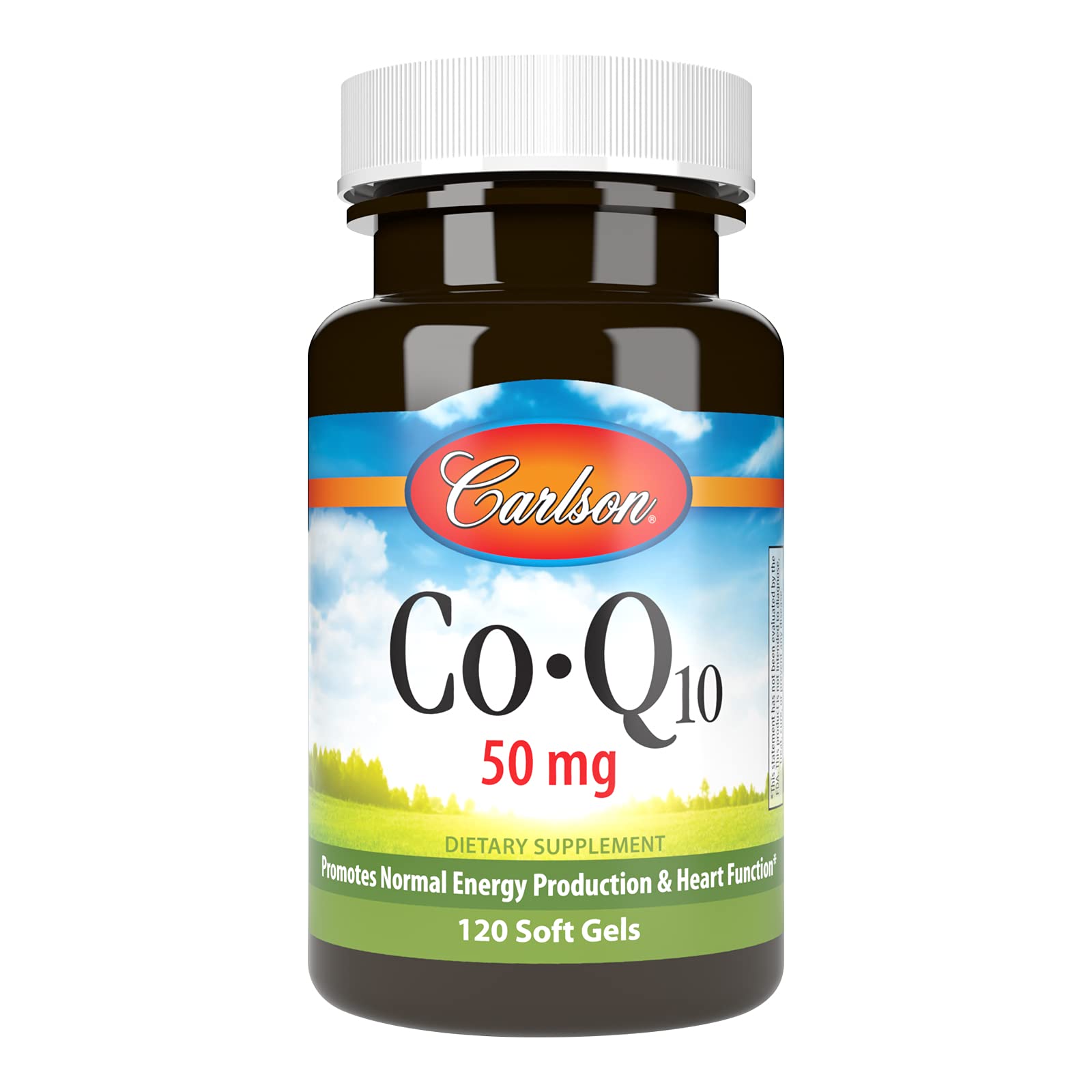 Carlson CoQ10 bouteille 120 gélules molles – soutien potentiel à l'énergie quotidienne.