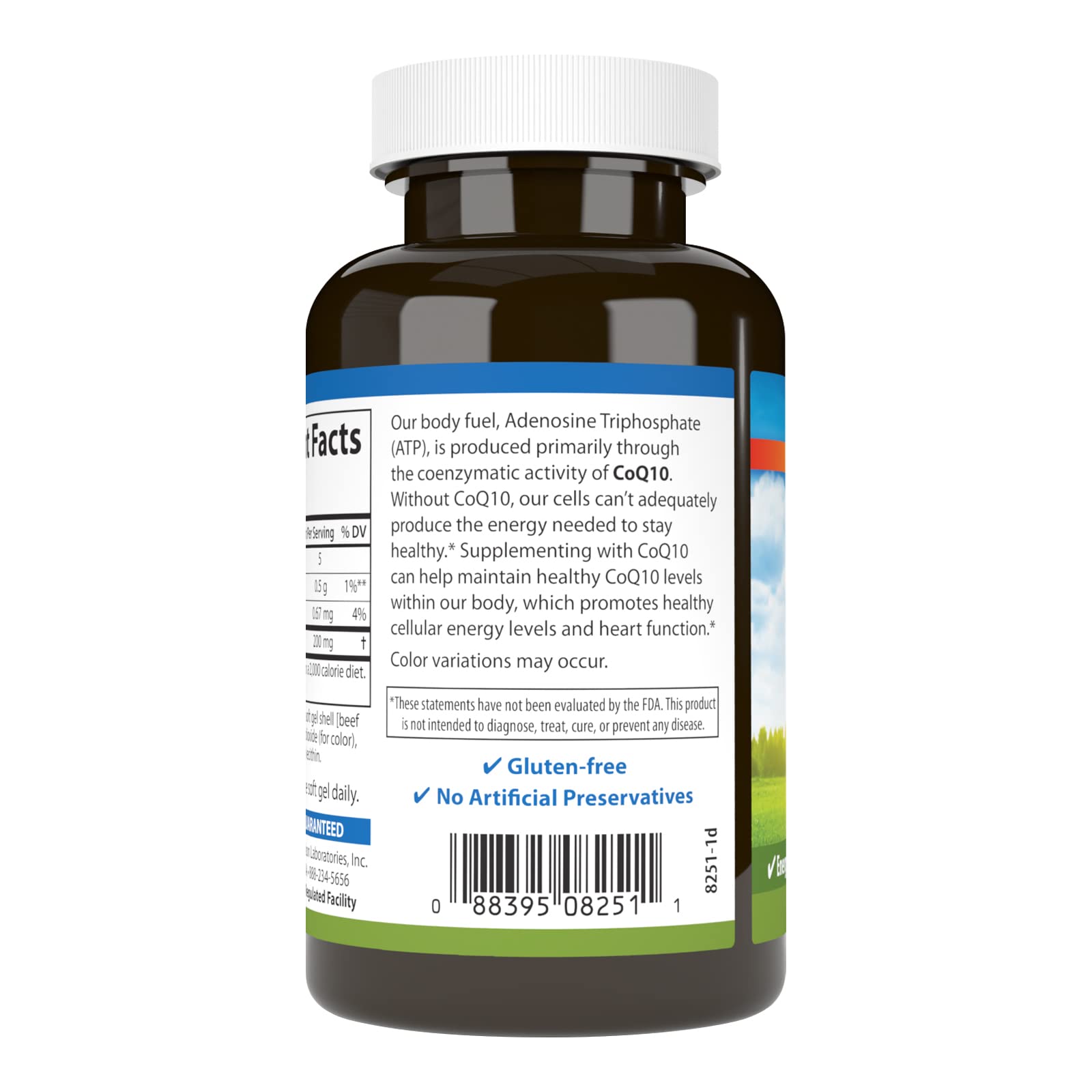 Carlson CoQ10 – bouteille claire, usage quotidien et énergie potentielle.