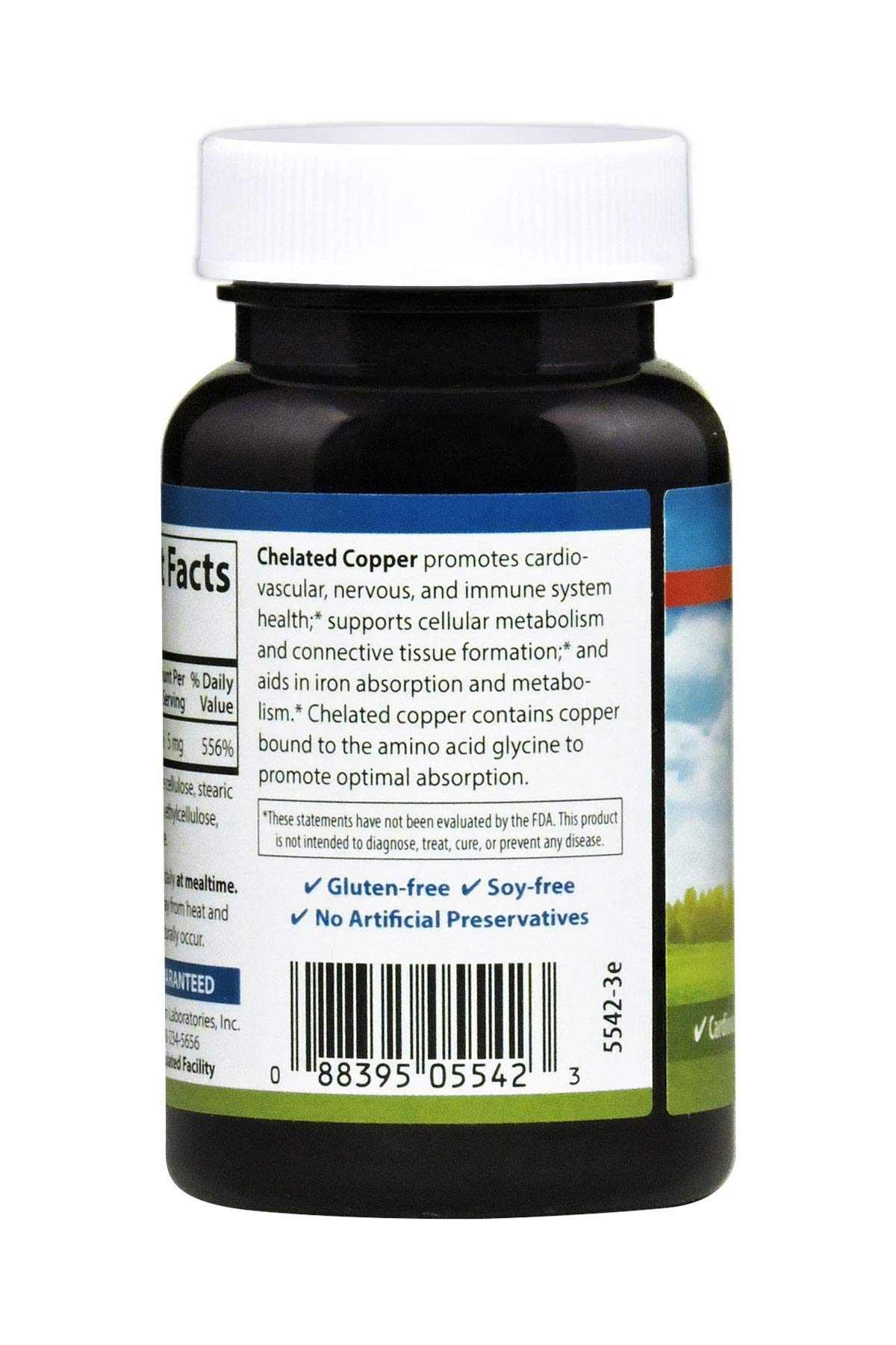 Carlson Cuivre chélaté 5 mg, étiquette lisible avec instructions faciles