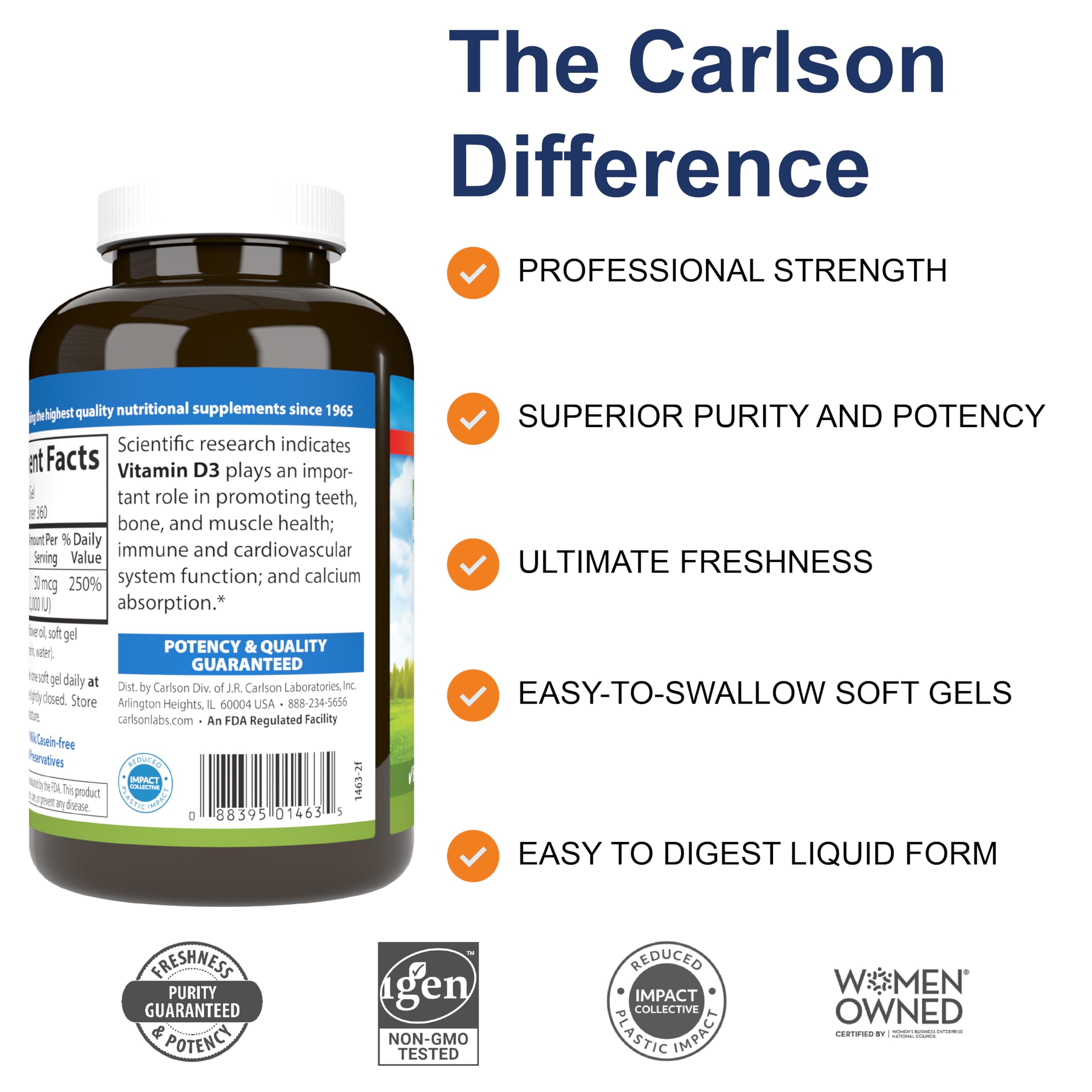Carlson D3 gélules molles — capsules faciles à prendre pour l'apport quotidien