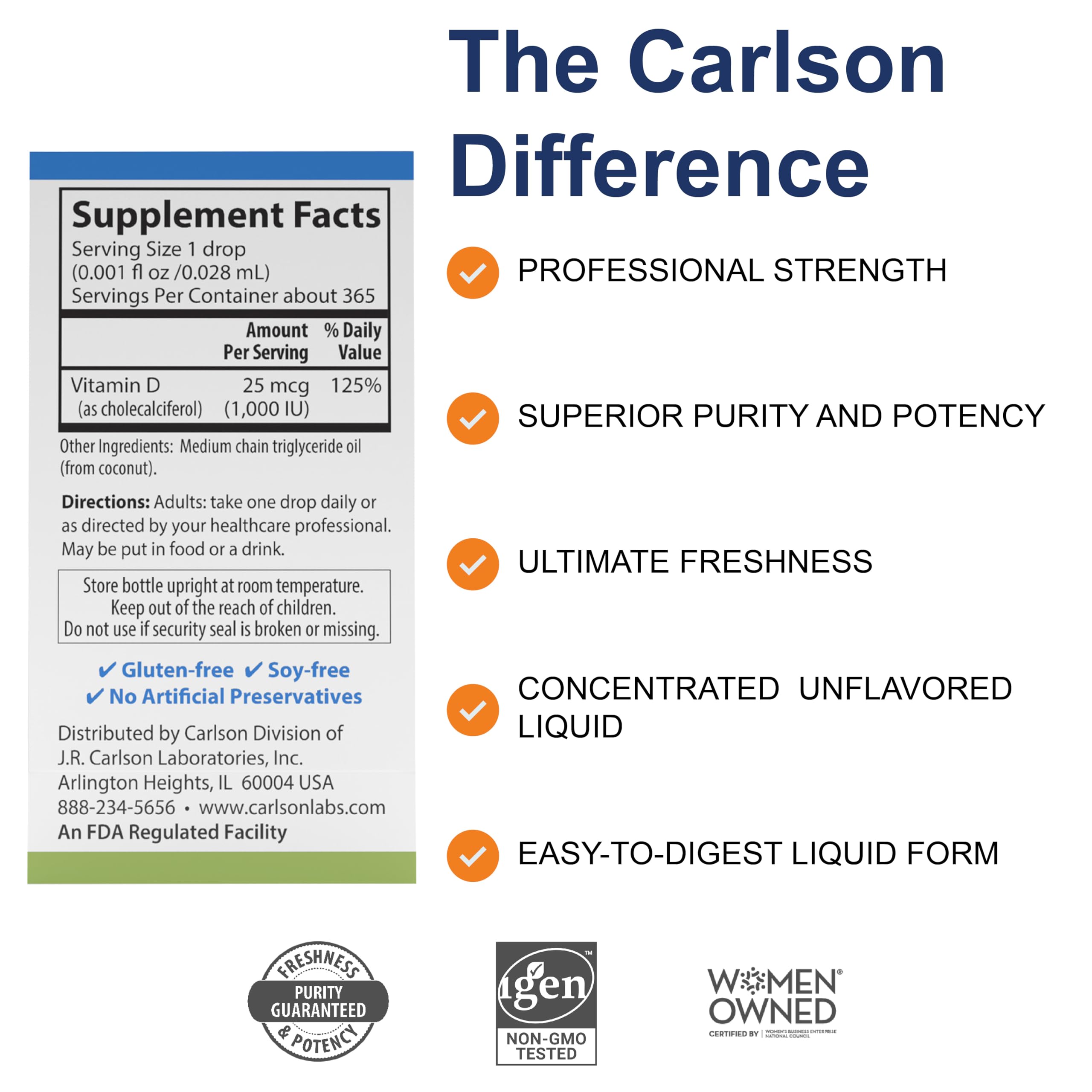 Goutte-doseuse Carlson D3 montrant le dosage précis.