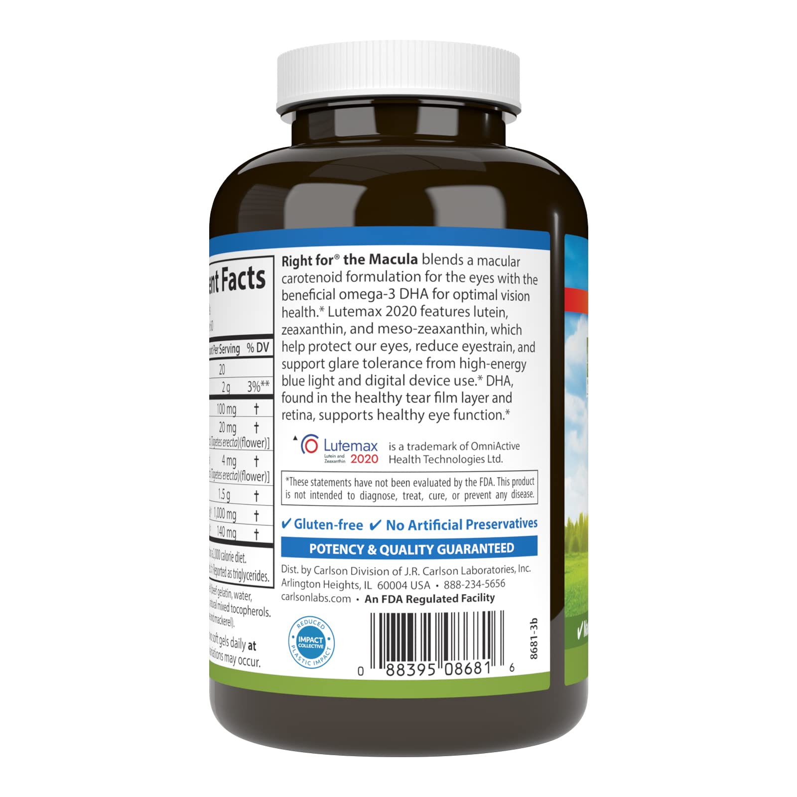 Carlson DHA 1000 mg – gélules riches en DHA pour la santé visuelle.