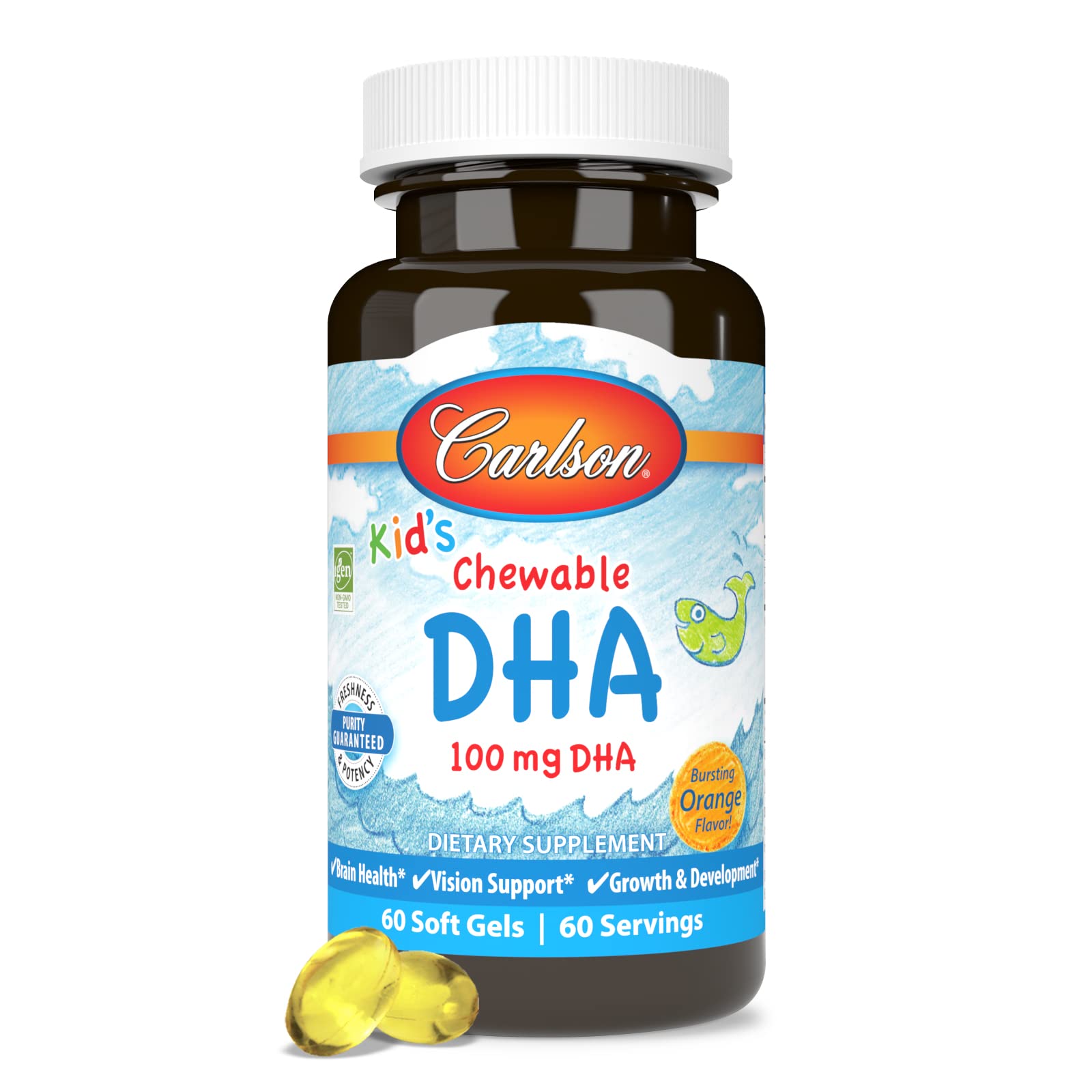 Carlson DHA Enfants gomme orange, saveur naturelle attrayante